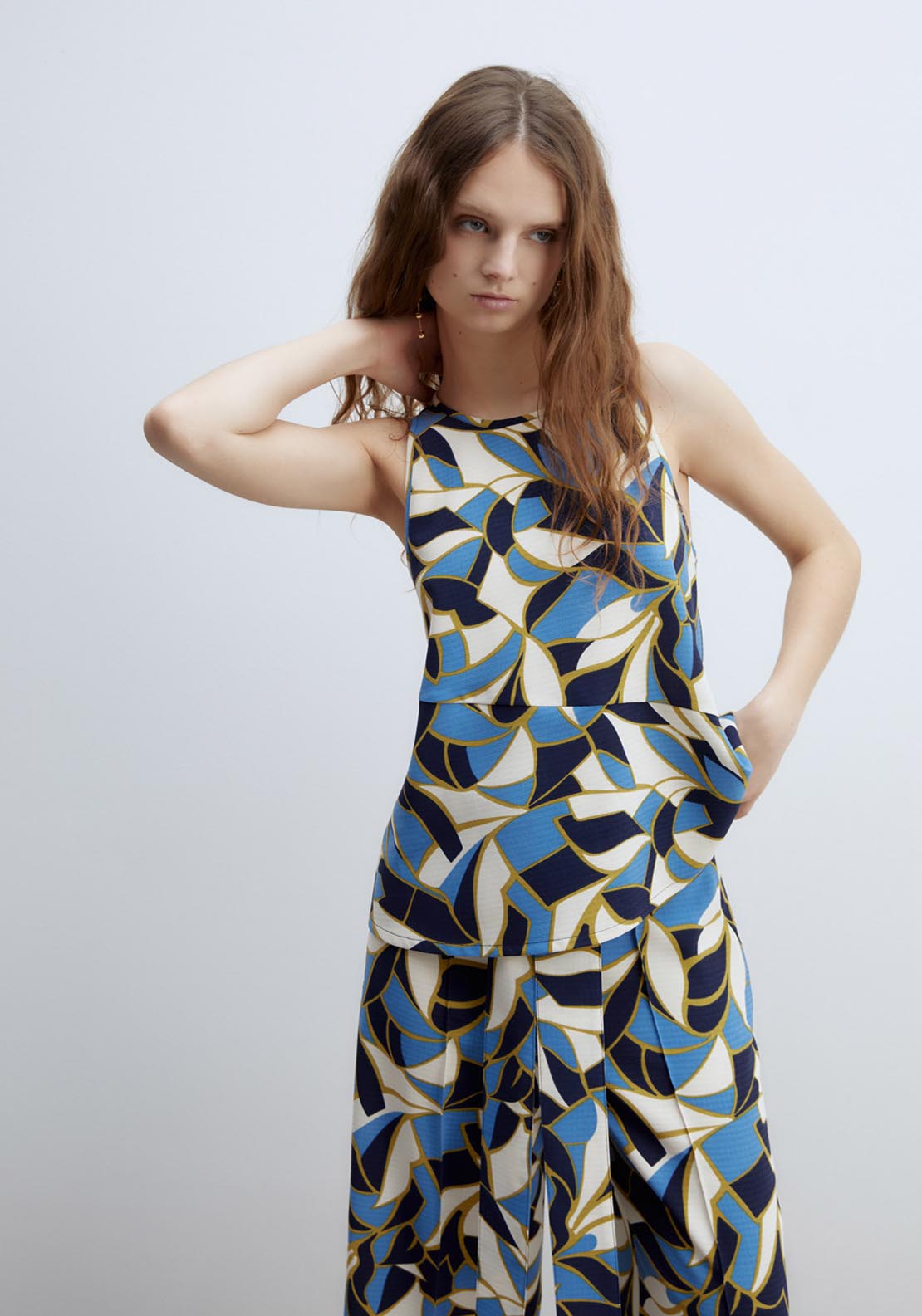 Sfera Printed Halter Neck Top - Blue 1 Shaws Department Stores