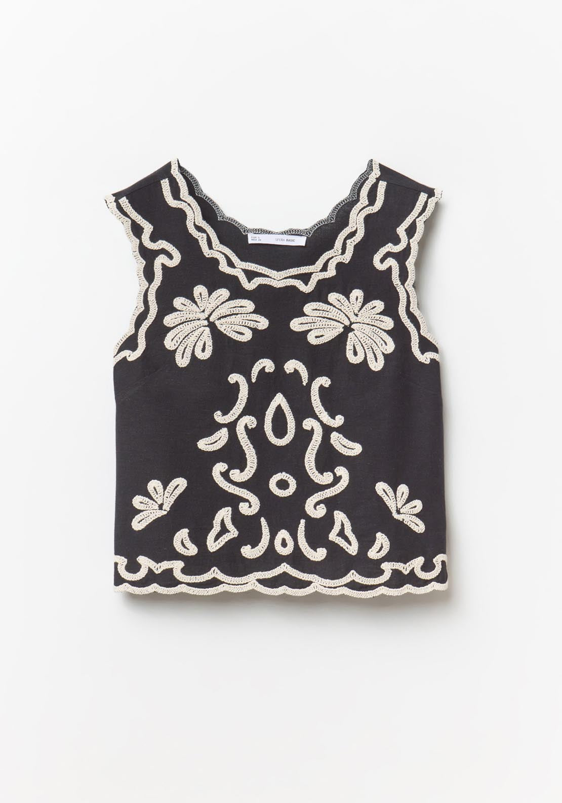 Sfera Embroidered Linen Top - Black 1 Shaws Department Stores