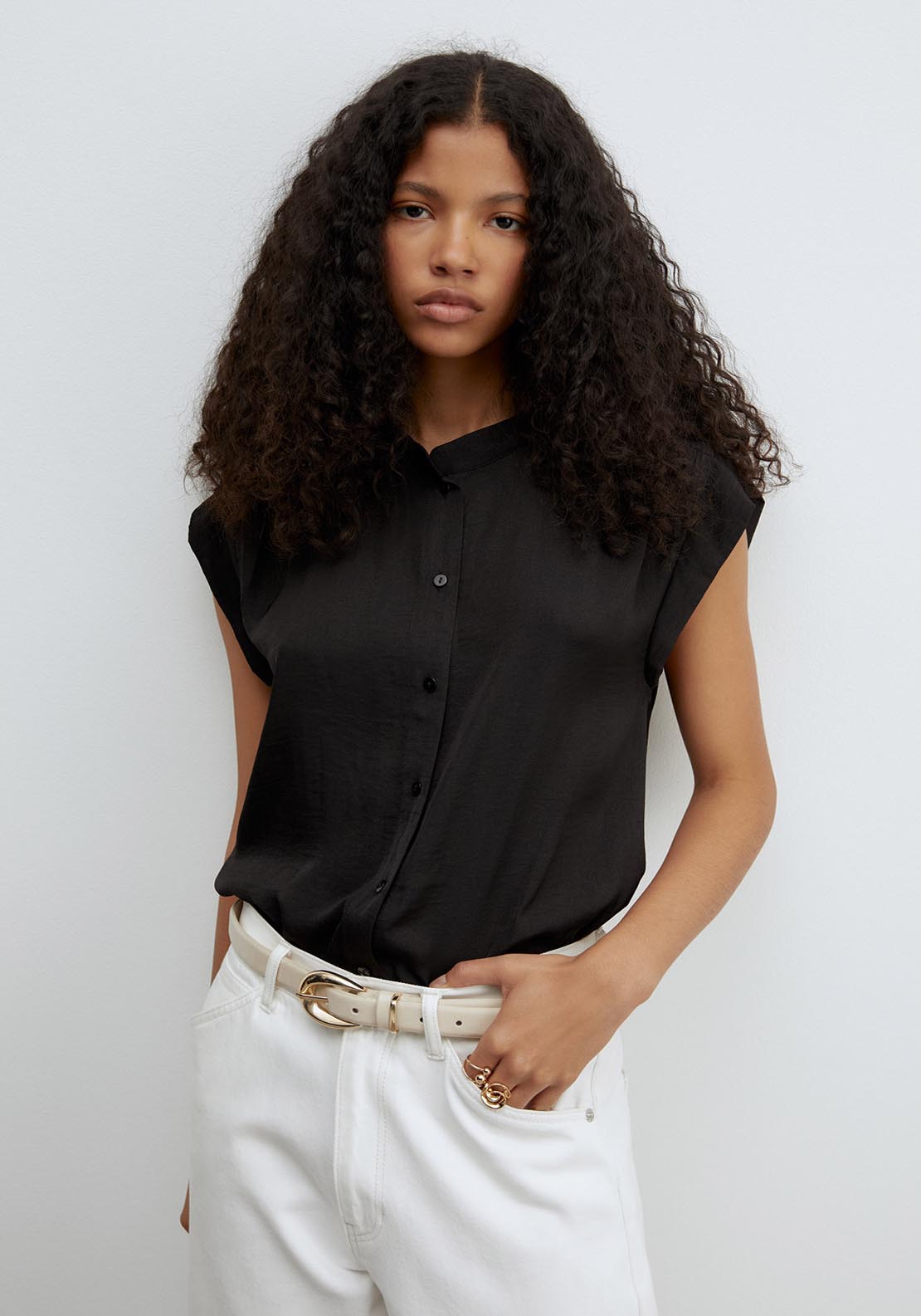 Sfera Buttons Loose Fit Top - Black 1 Shaws Department Stores