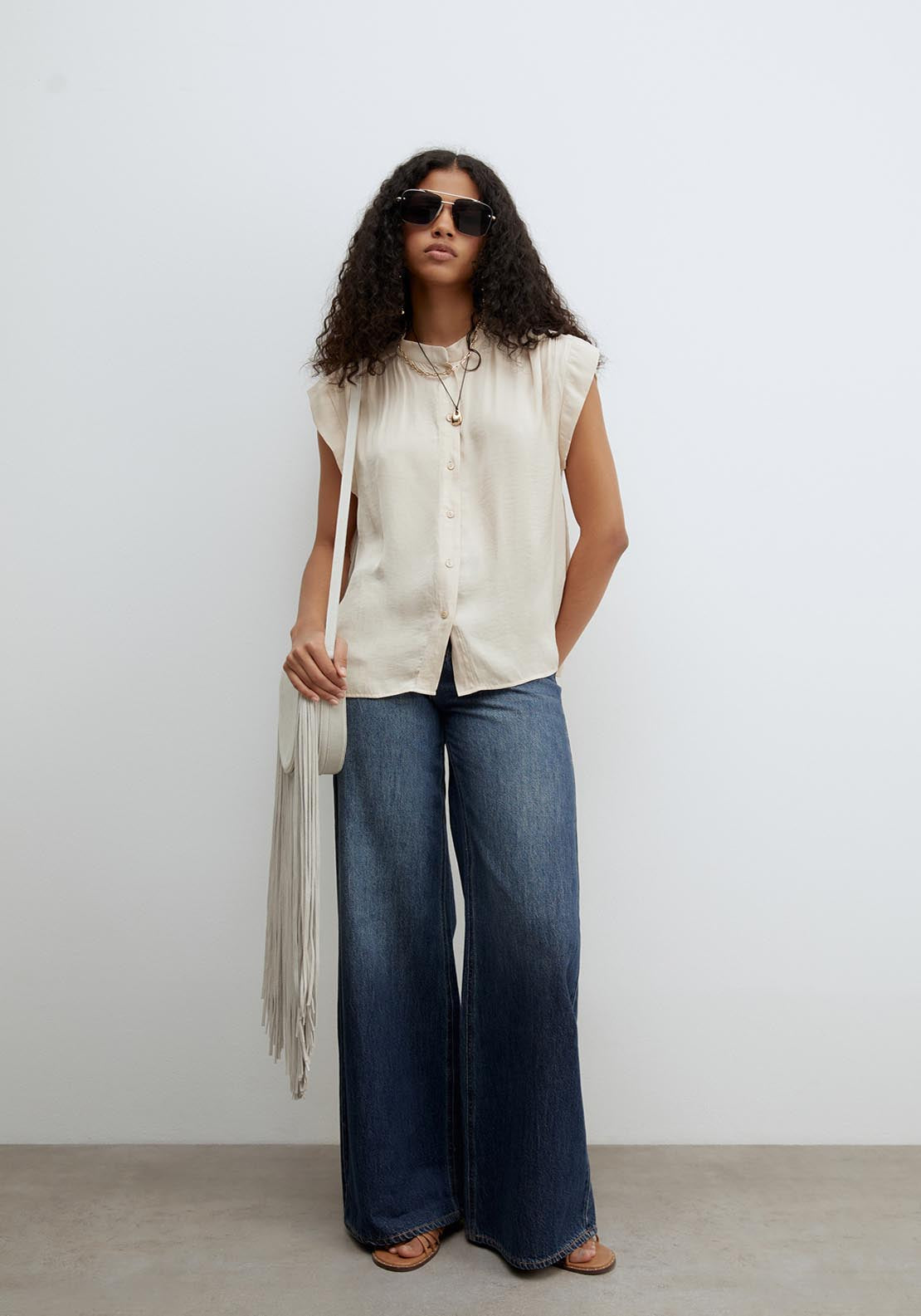 Sfera Buttons Loose Fit Top - Beige 4 Shaws Department Stores
