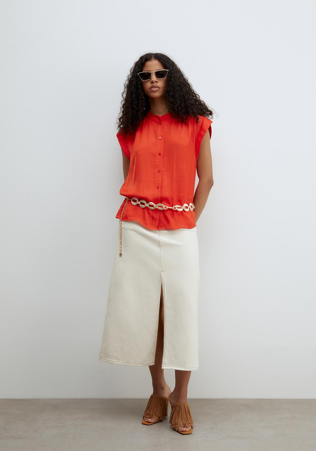 Sfera Buttons Loose Fit Top - Red 5 Shaws Department Stores