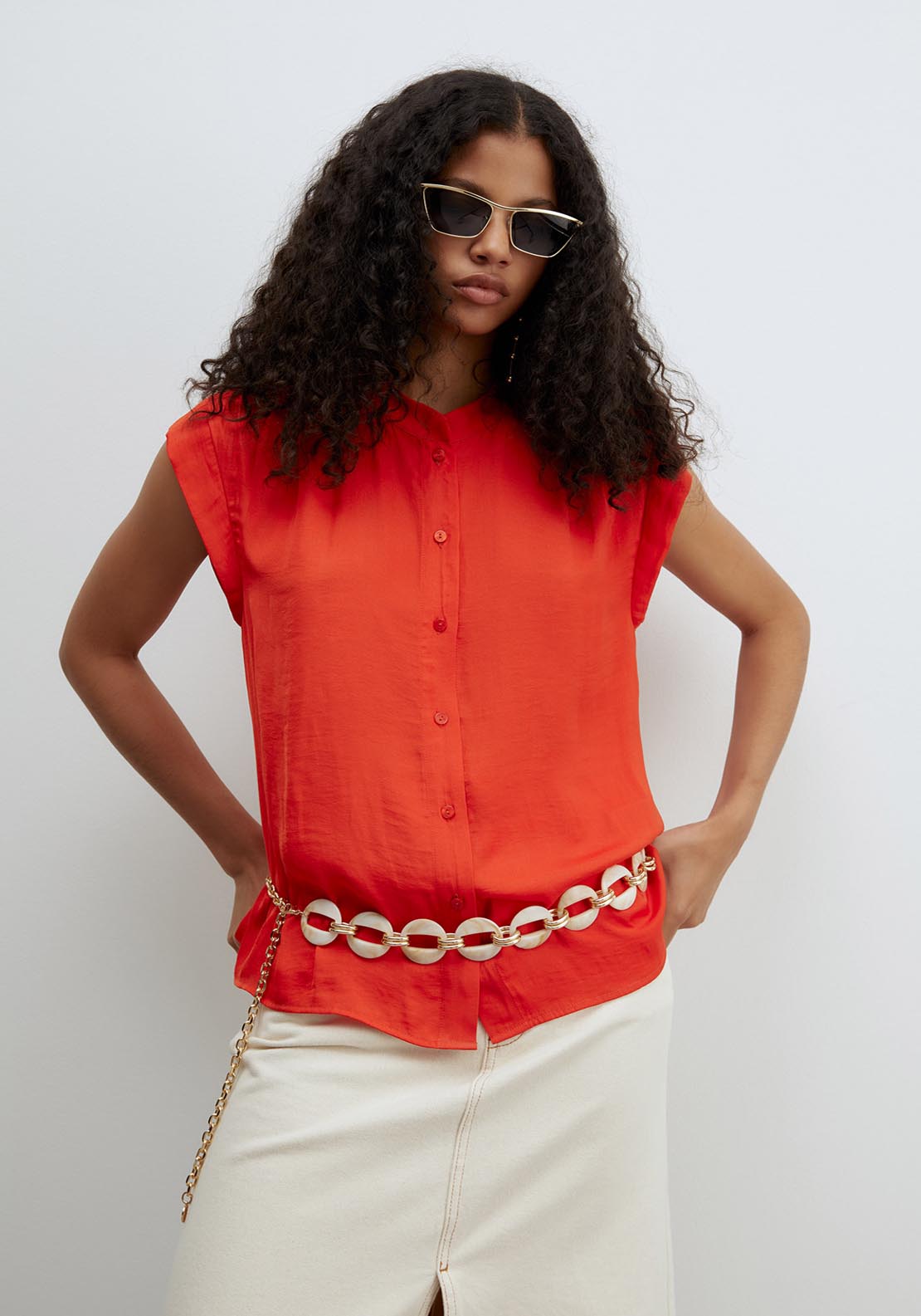 Sfera Buttons Loose Fit Top - Red 1 Shaws Department Stores