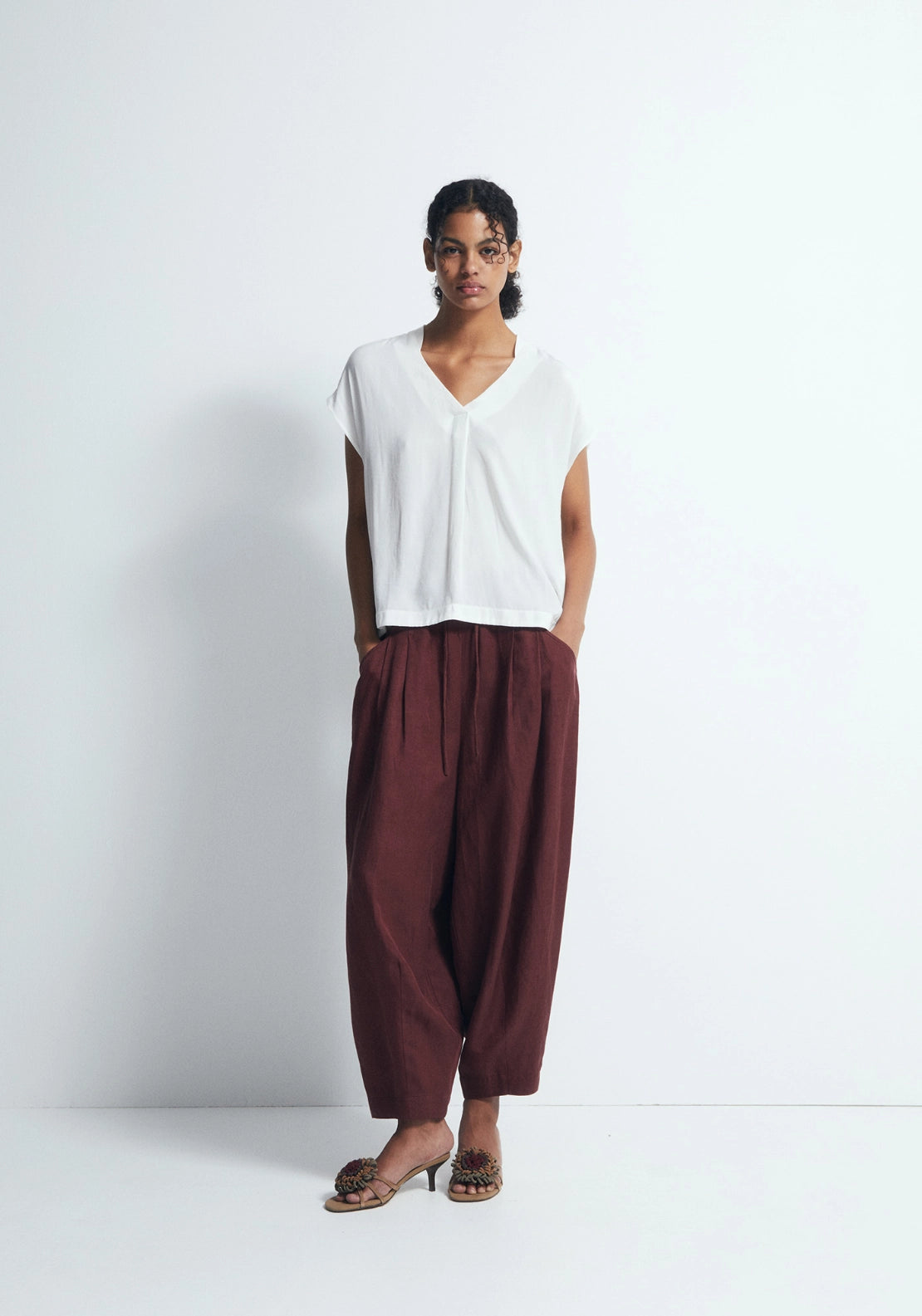 Loose-Fit V-Neck Top - White