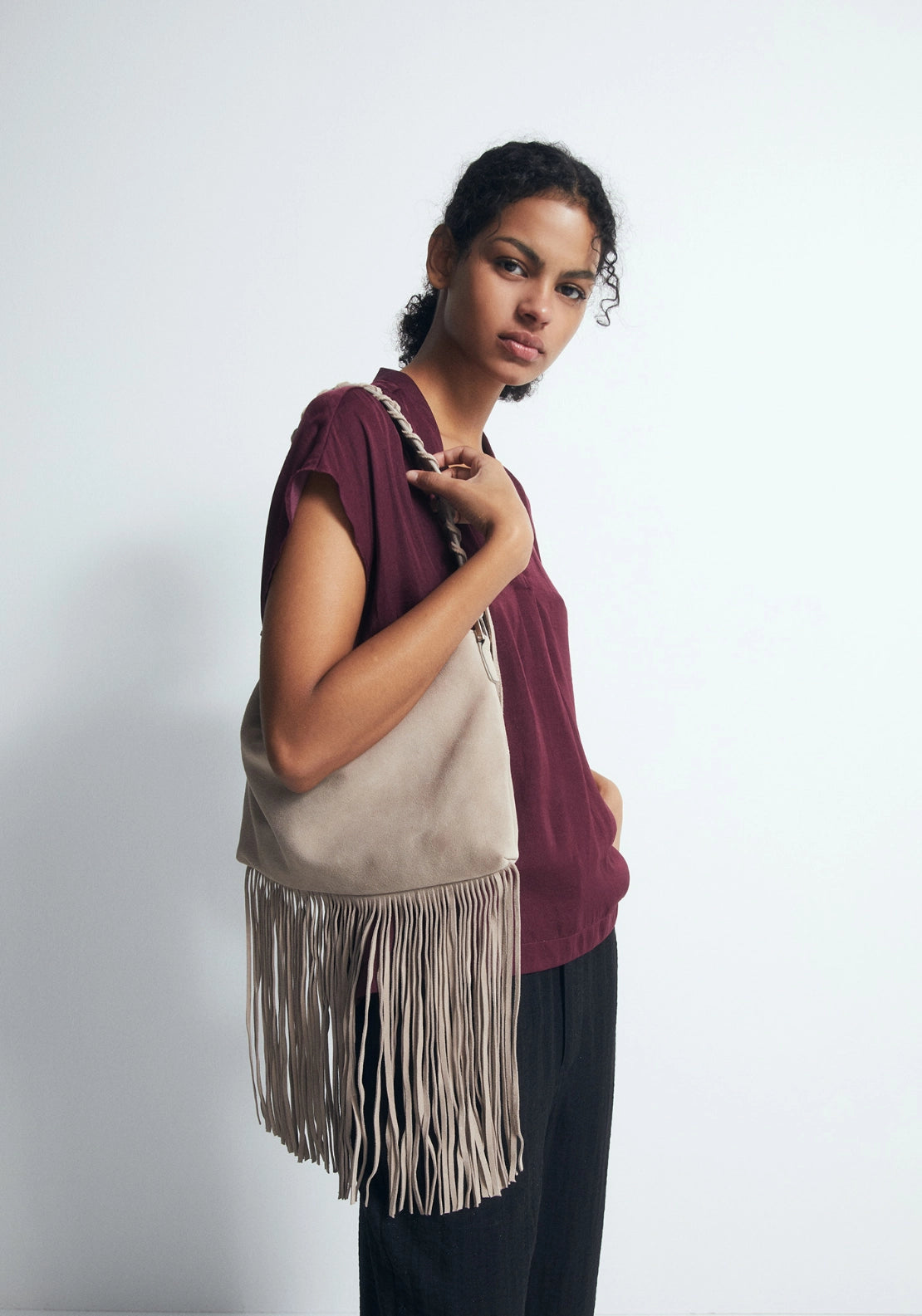 Loose-Fit V-Neck Top - Red