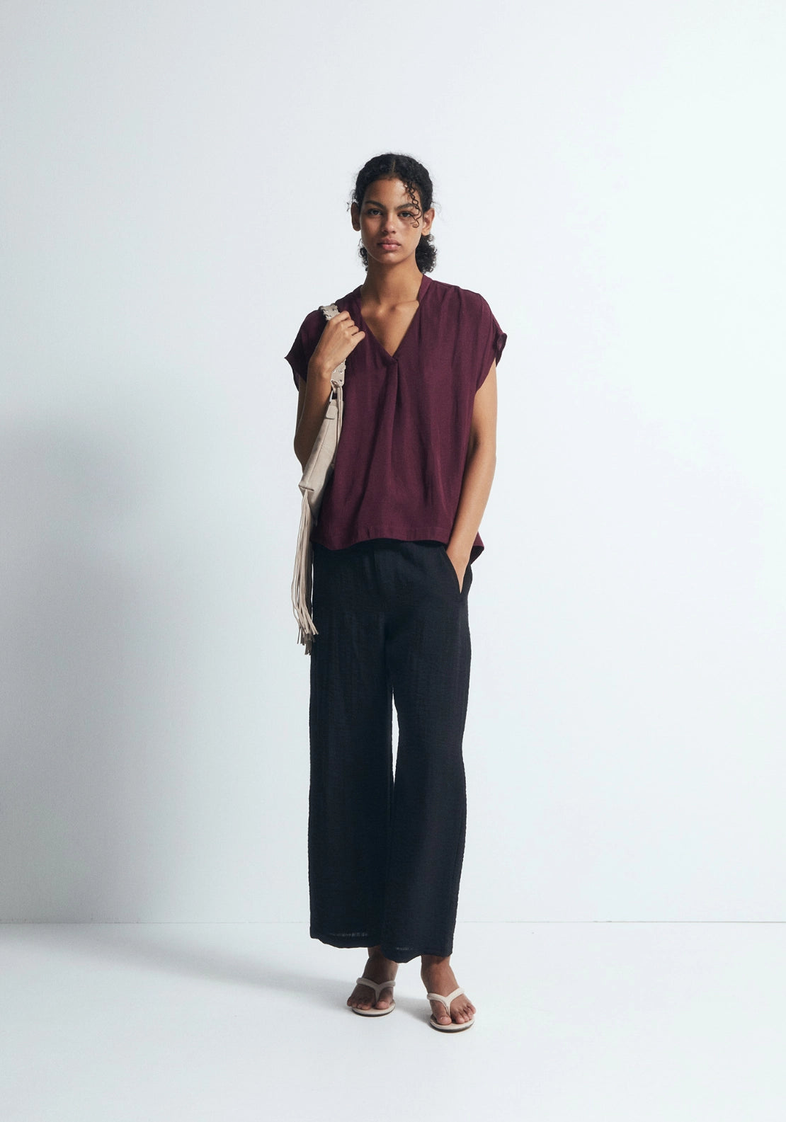 Loose-Fit V-Neck Top - Red