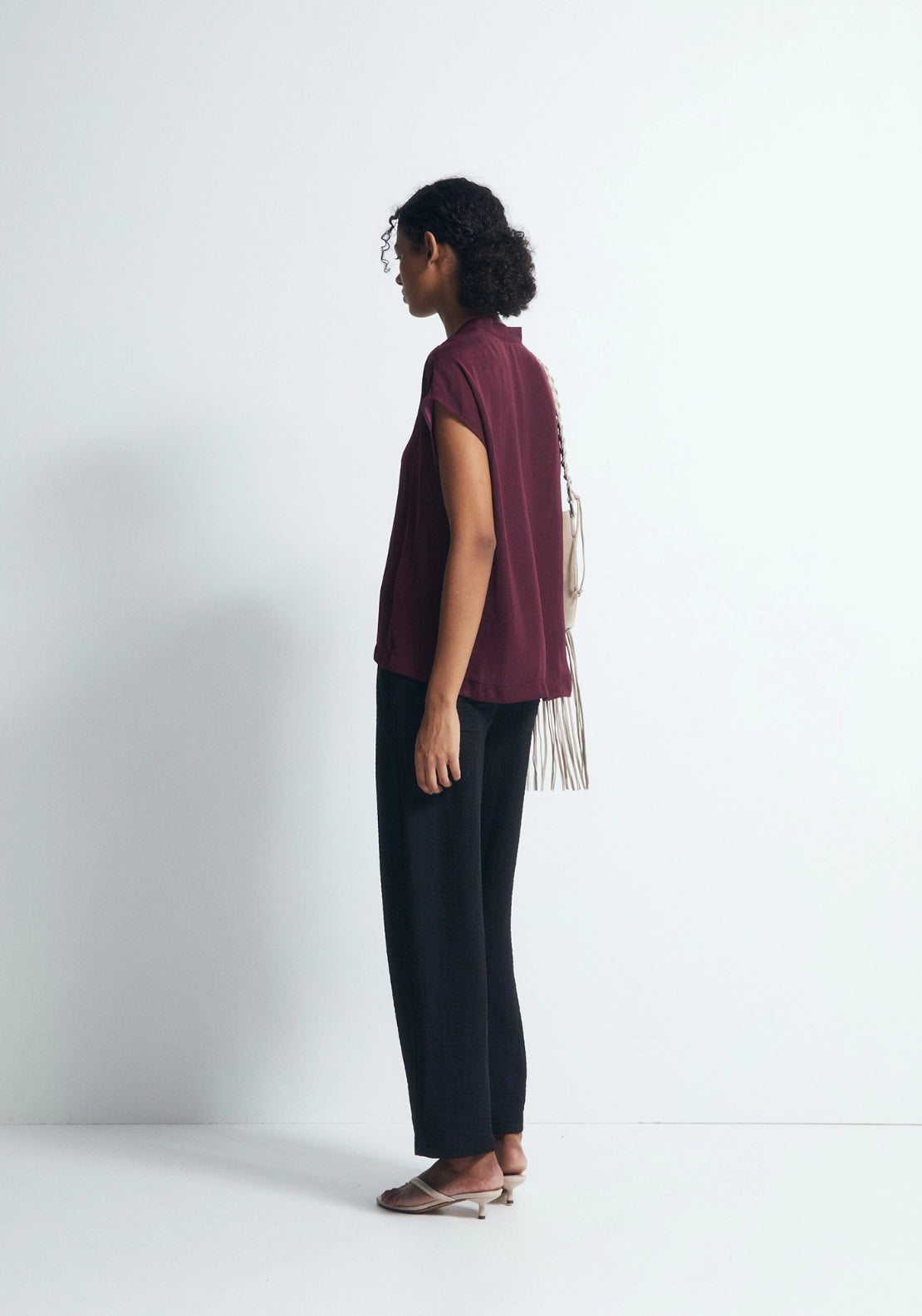 Loose-Fit V-Neck Top - Red