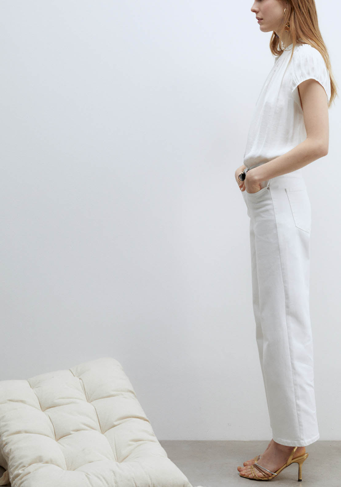 Sfera Round-Neck Elasticated Blouse - White 4 Shaws Department Stores