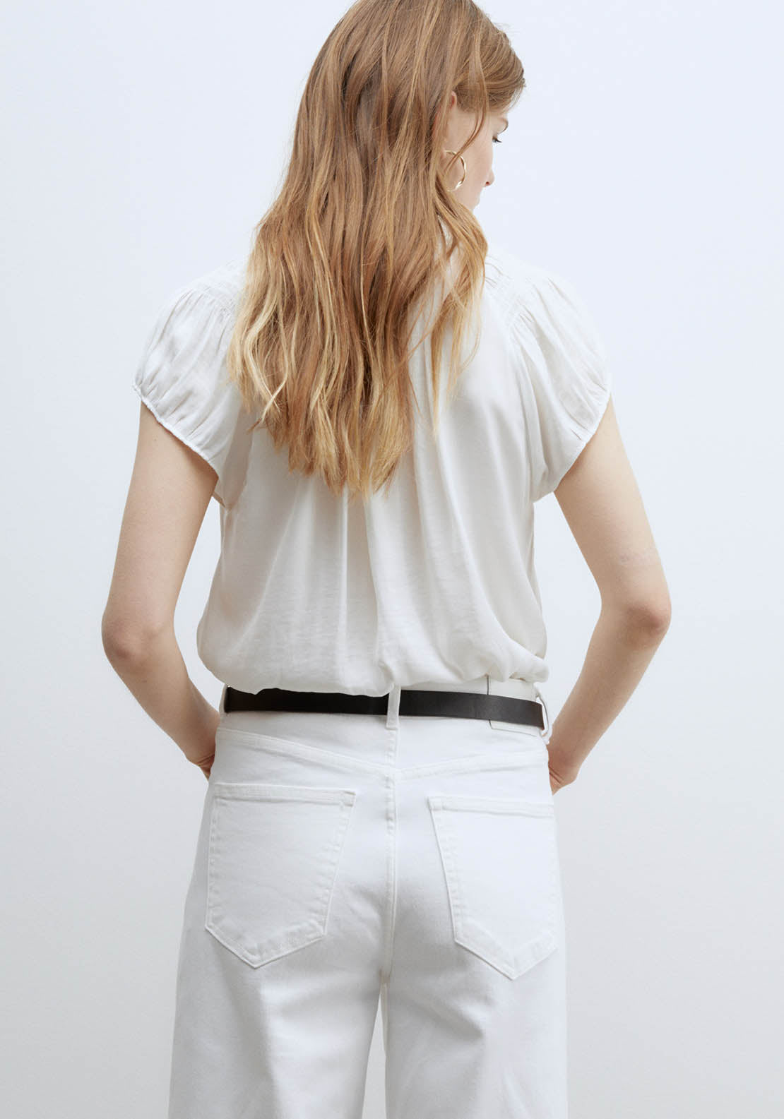 Sfera Round-Neck Elasticated Blouse - White 5 Shaws Department Stores