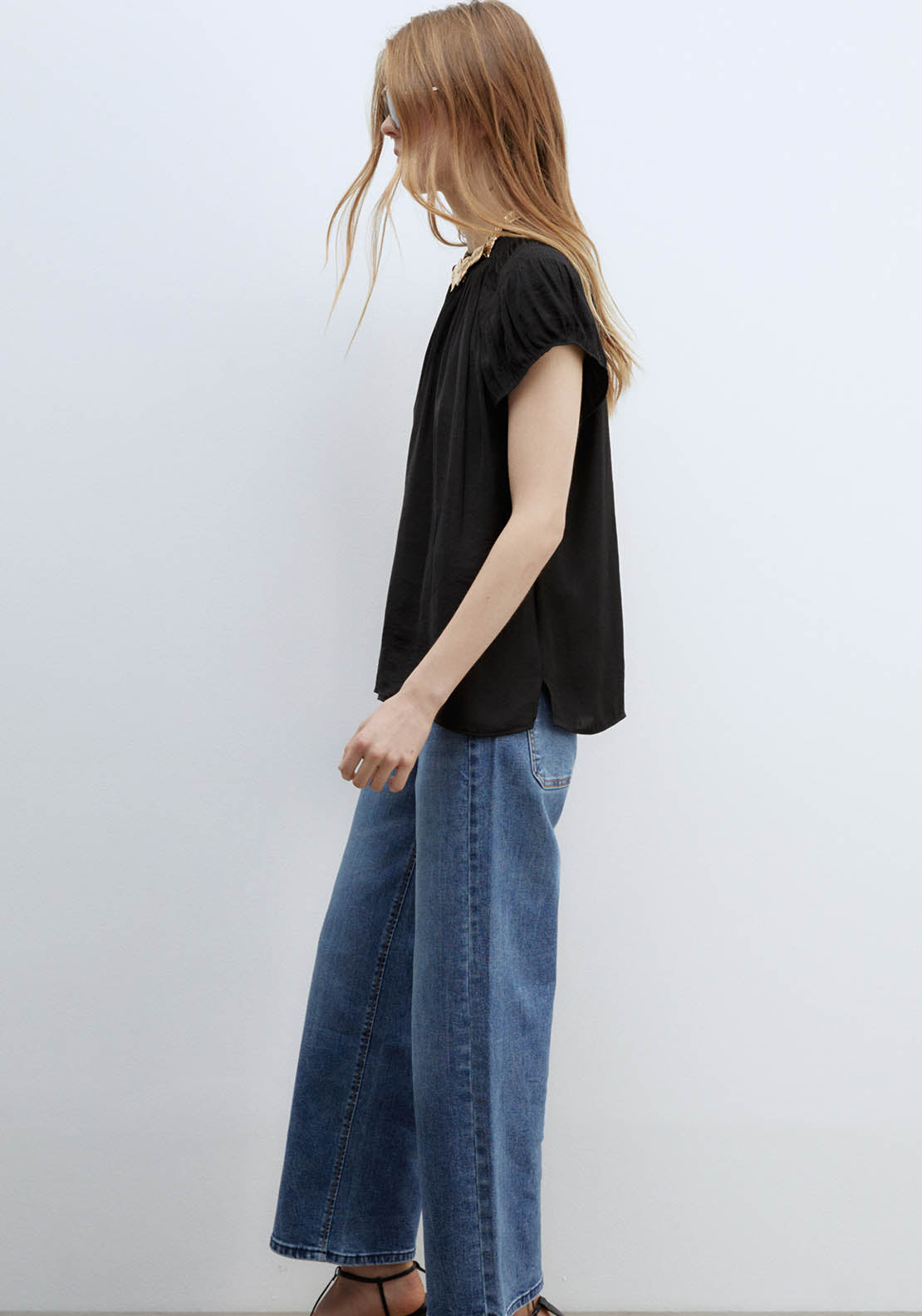 Sfera Round-Neck Elasticated Blouse - Black 4 Shaws Department Stores