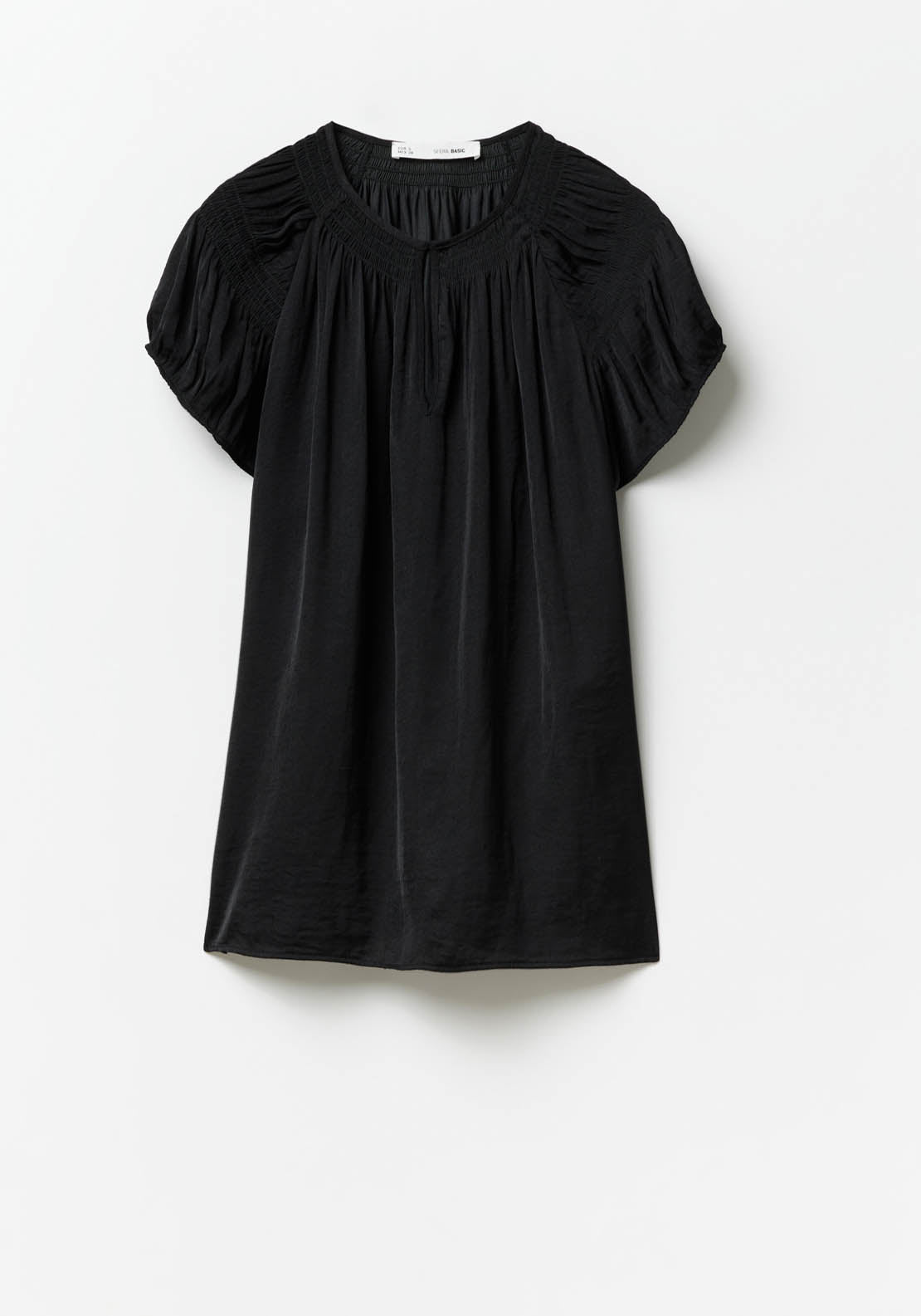 Sfera Round-Neck Elasticated Blouse - Black 6 Shaws Department Stores