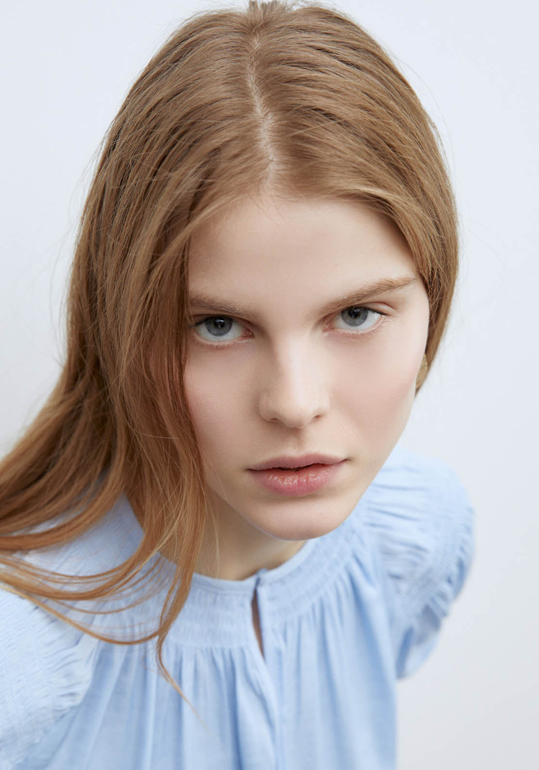 Sfera Round-Neck Elasticated Blouse - Blue Light 4 Shaws Department Stores