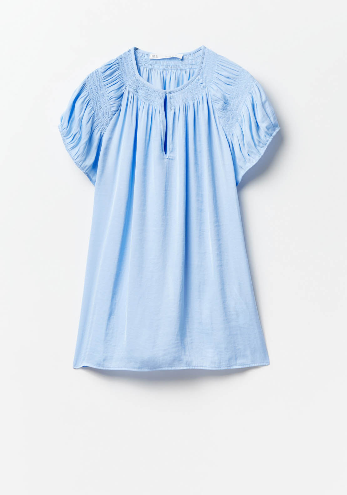 Sfera Round-Neck Elasticated Blouse - Blue Light 6 Shaws Department Stores