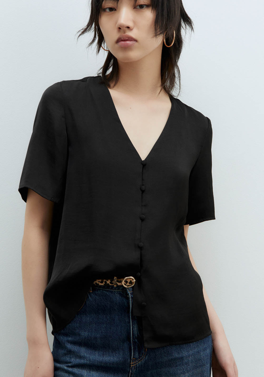 Sfera Short-Sleeved Blouse - Black 2 Shaws Department Stores
