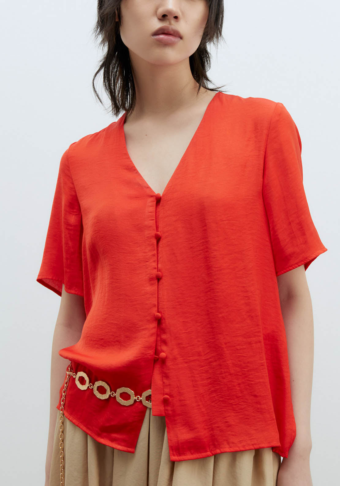 Sfera Short-Sleeved Blouse - Red 2 Shaws Department Stores