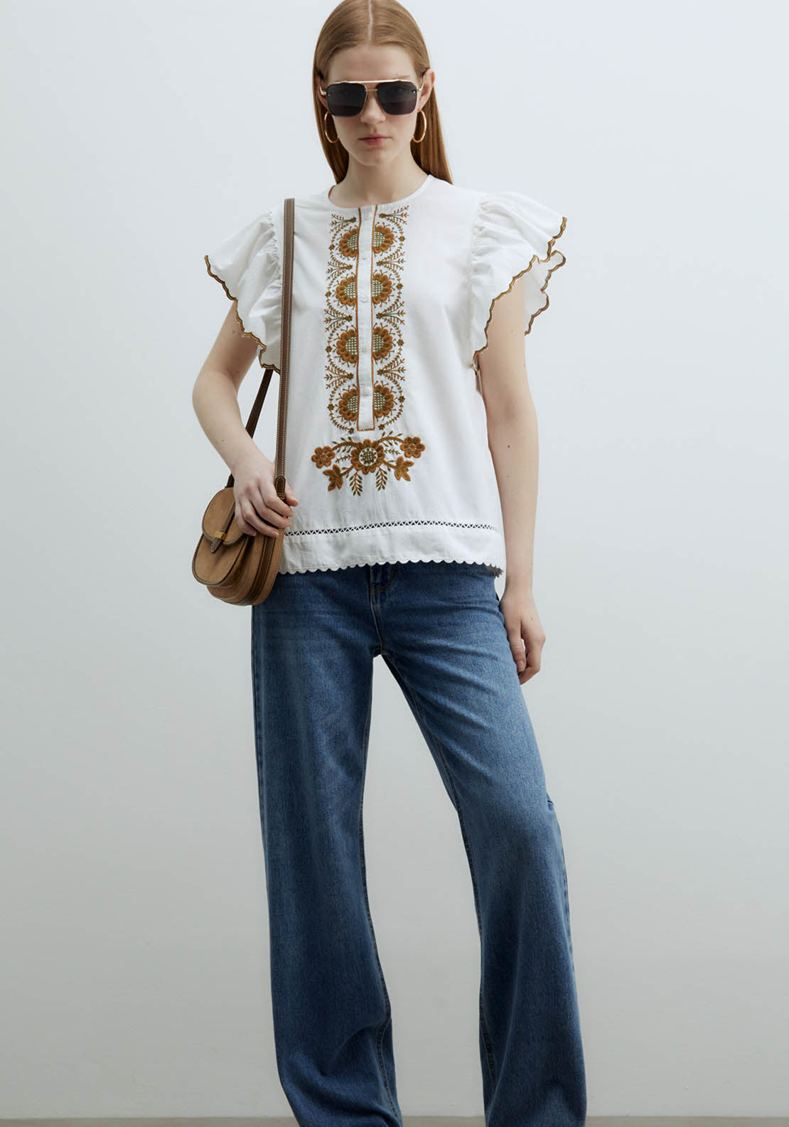 Sfera Ruffles Embroidered Blouse - Green 2 Shaws Department Stores