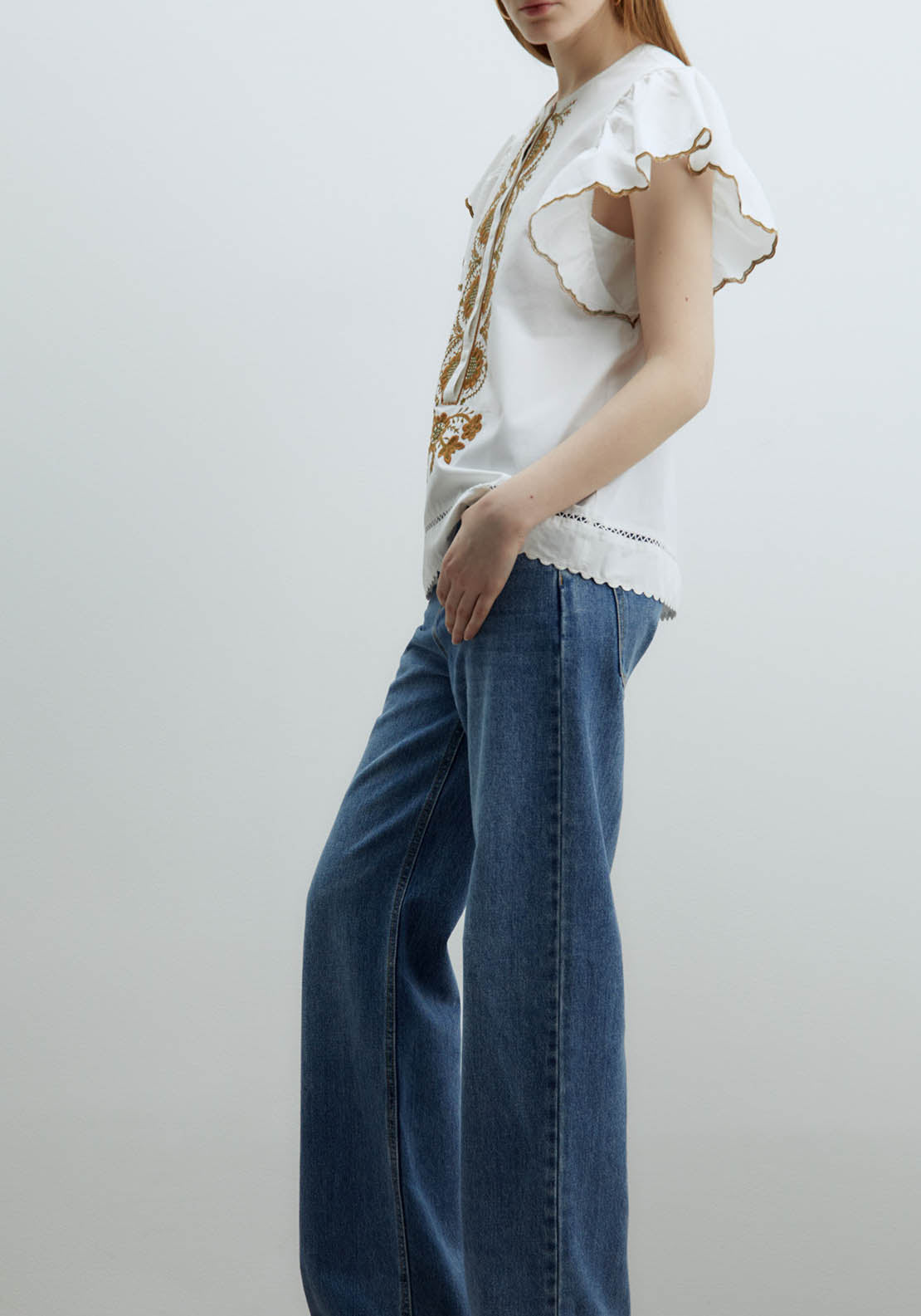 Sfera Ruffles Embroidered Blouse - Green 5 Shaws Department Stores