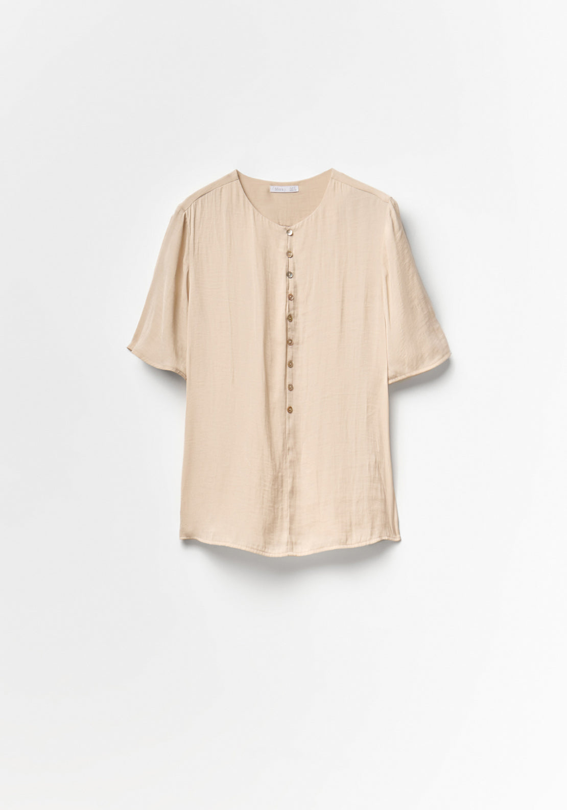 Short-Sleeved V-Neck Blouse - Beige