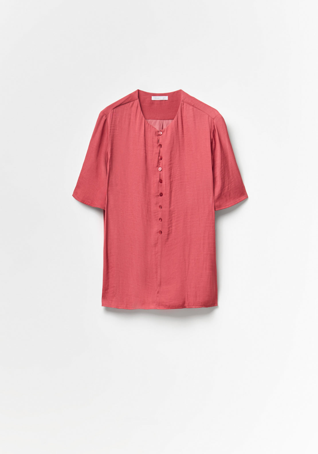 Short-Sleeved V-Neck Blouse - Red