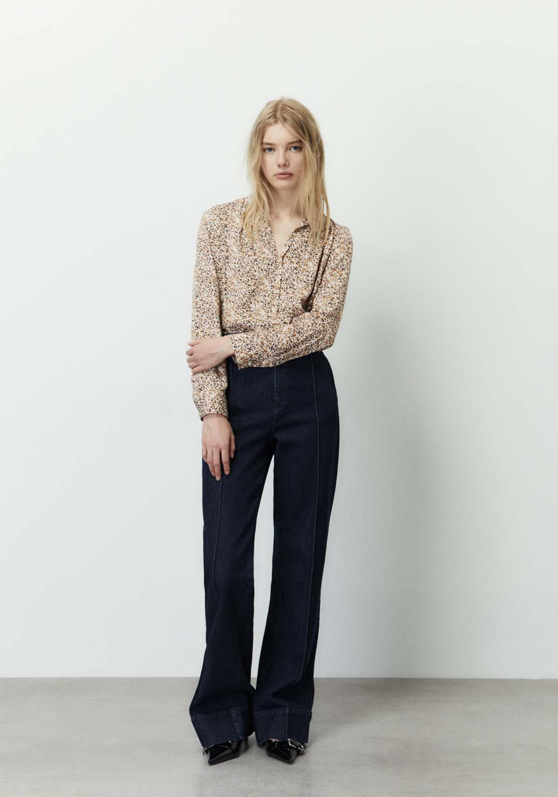 Sfera Printed loose-fit blouse - Camel 2 Shaws Department Stores