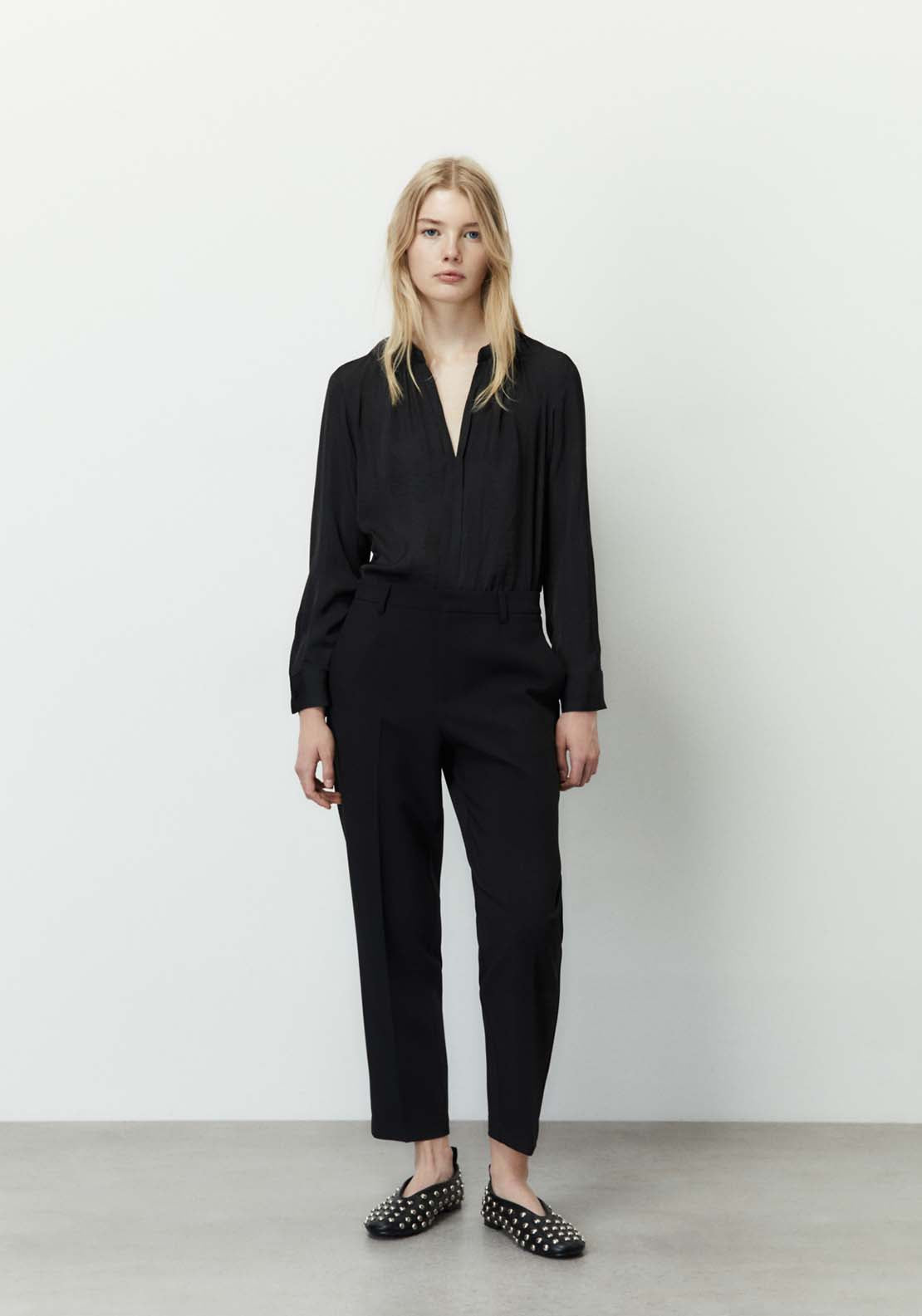 Sfera Plain loose-fit blouse - Black 1 Shaws Department Stores