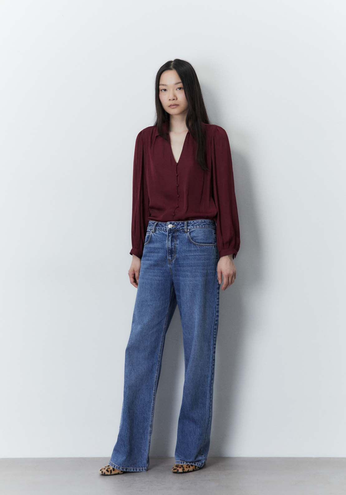 Sfera Buttons blouse - Burgundy 2 Shaws Department Stores
