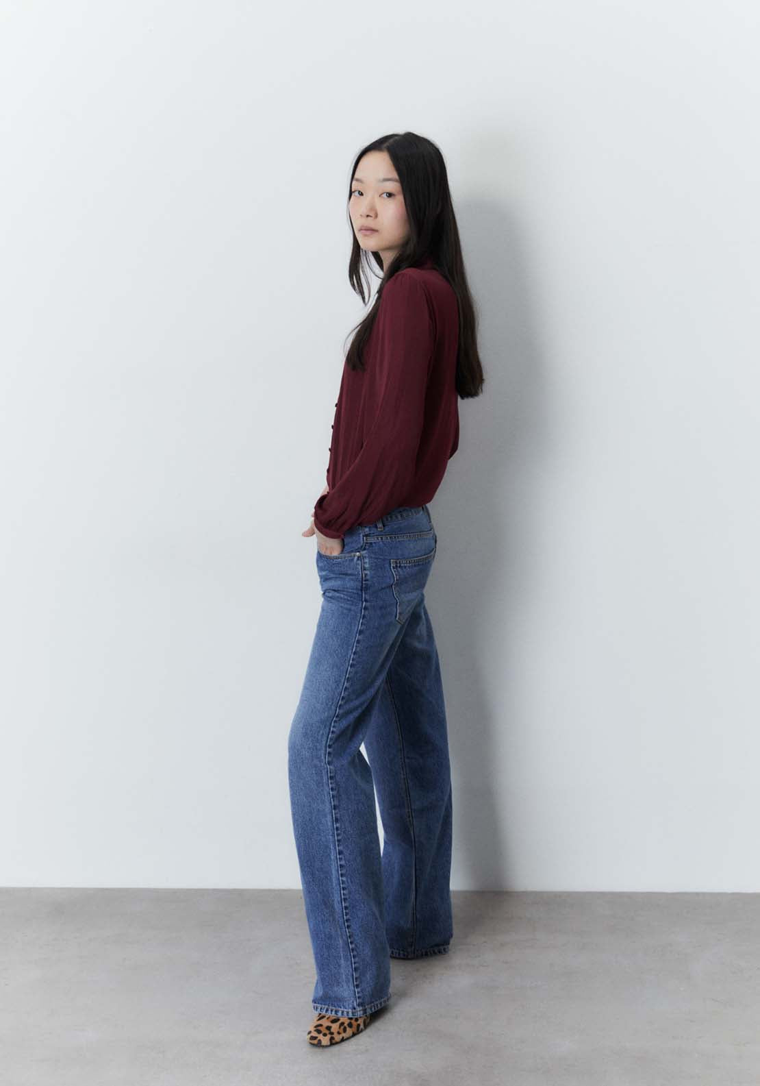 Sfera Buttons blouse - Burgundy 3 Shaws Department Stores
