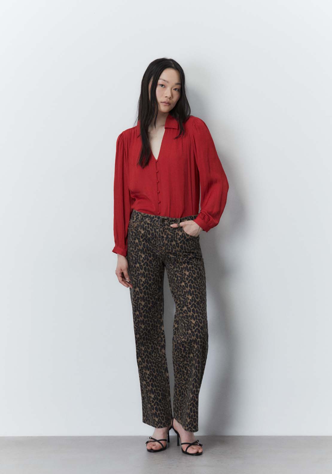 Sfera Buttons blouse - Red 4 Shaws Department Stores