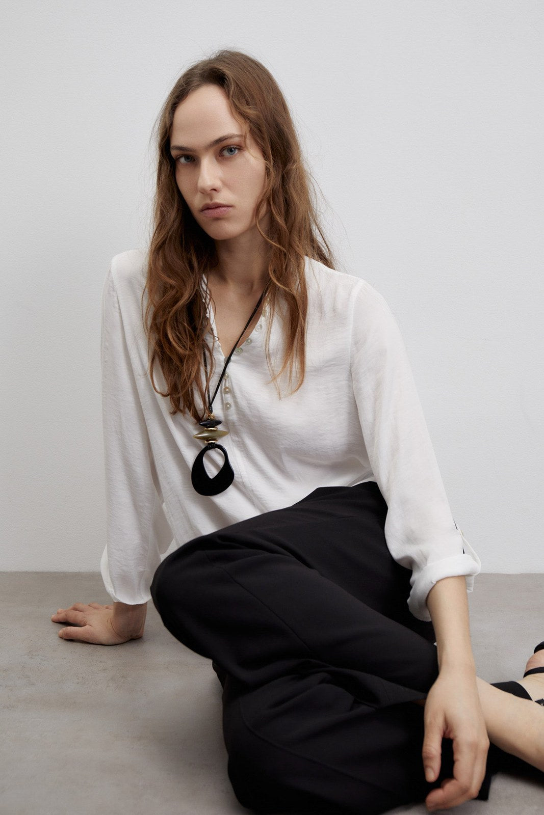 Sfera Buttons loose-fit blouse - White 1 Shaws Department Stores
