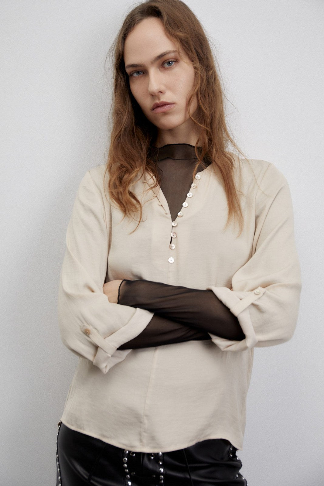 Sfera Buttons loose-fit blouse - Beige 2 Shaws Department Stores