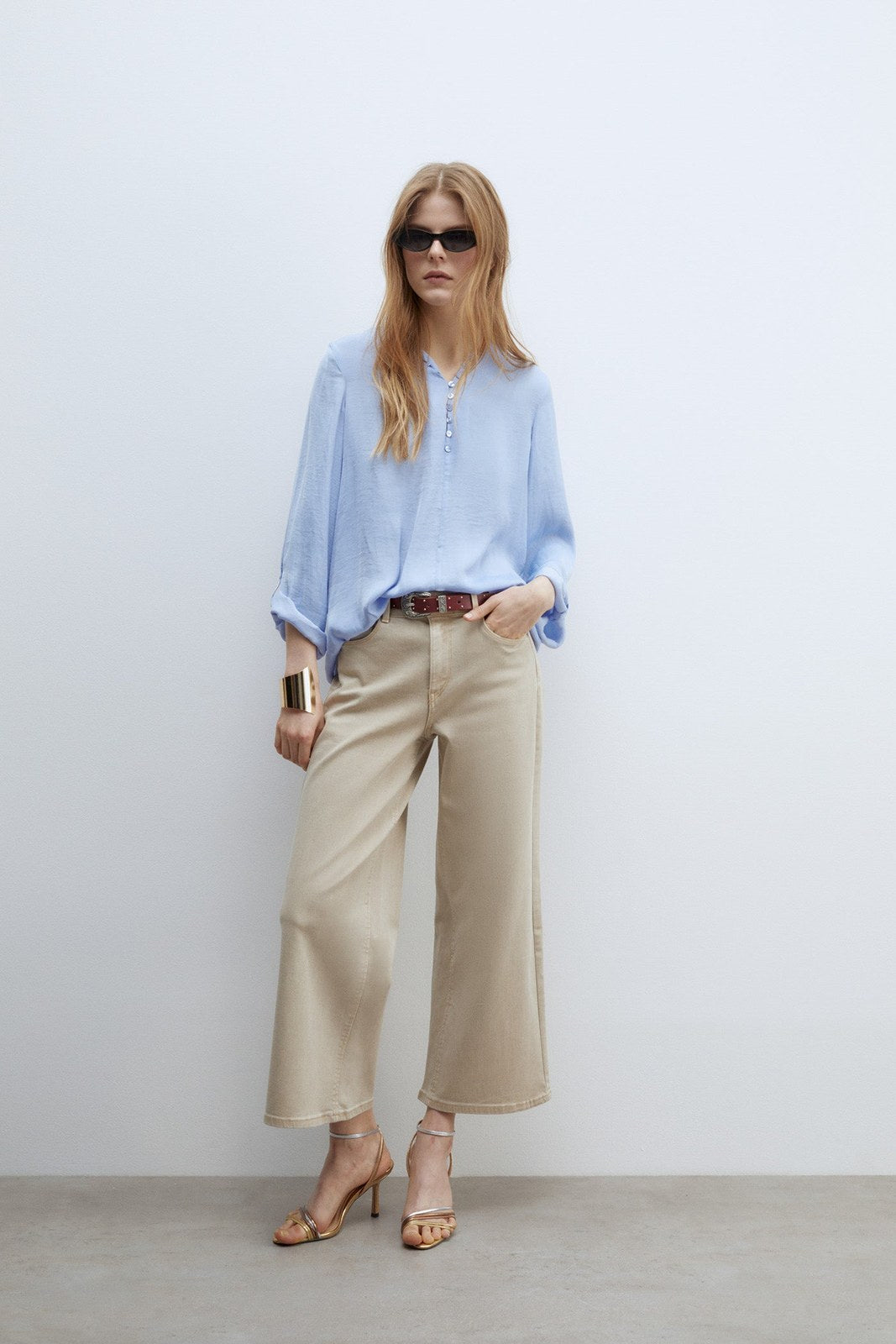 Sfera Buttons loose-fit blouse - Light Blue 2 Shaws Department Stores
