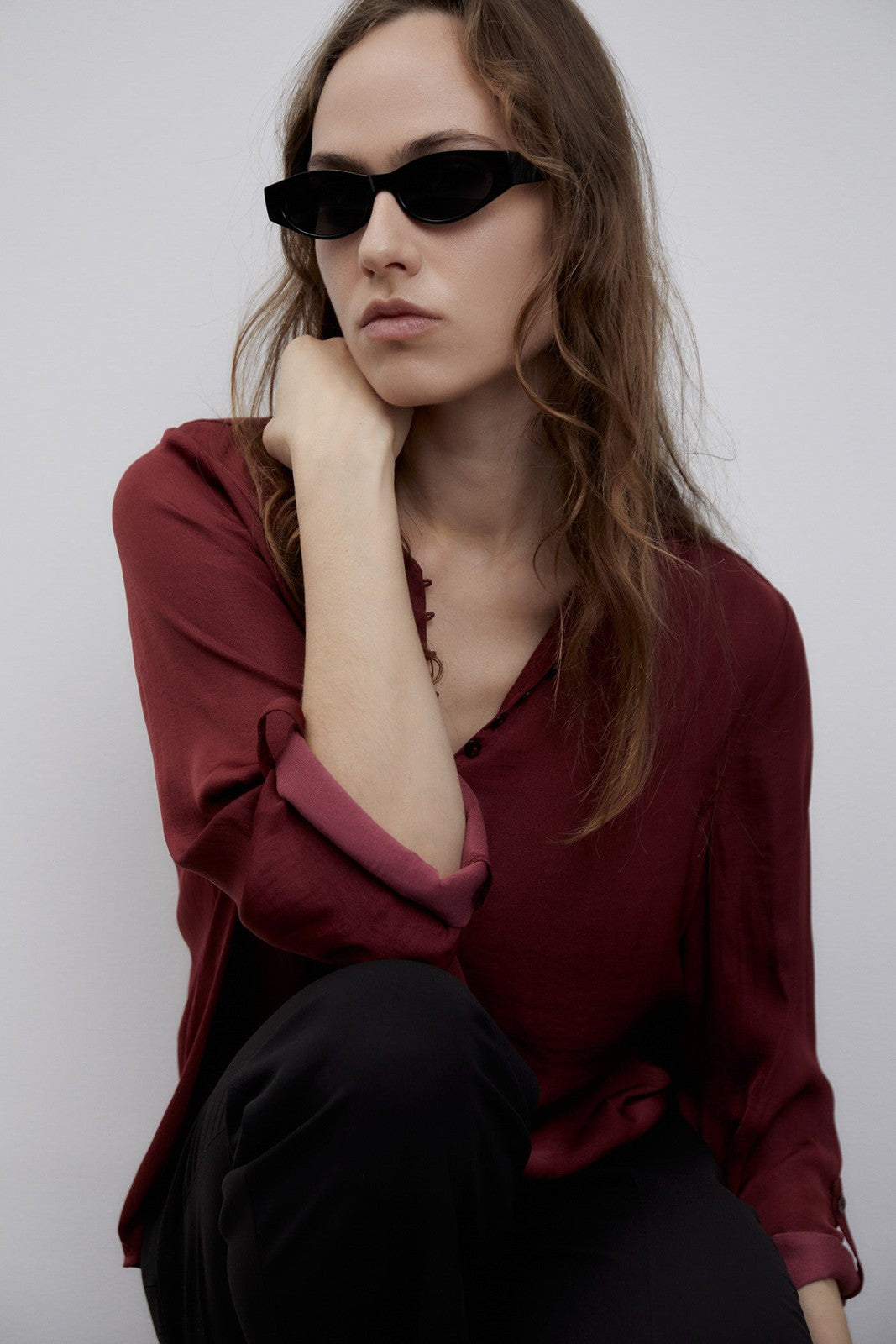 Sfera Buttons loose-fit blouse - Burgundy 2 Shaws Department Stores