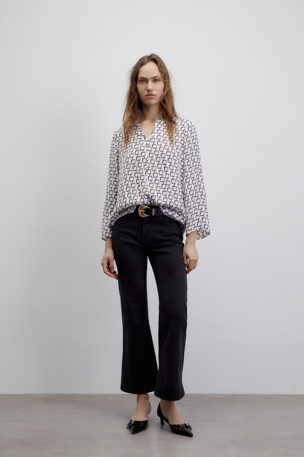 Sfera Printed loose-fit blouse - Black 4 Shaws Department Stores