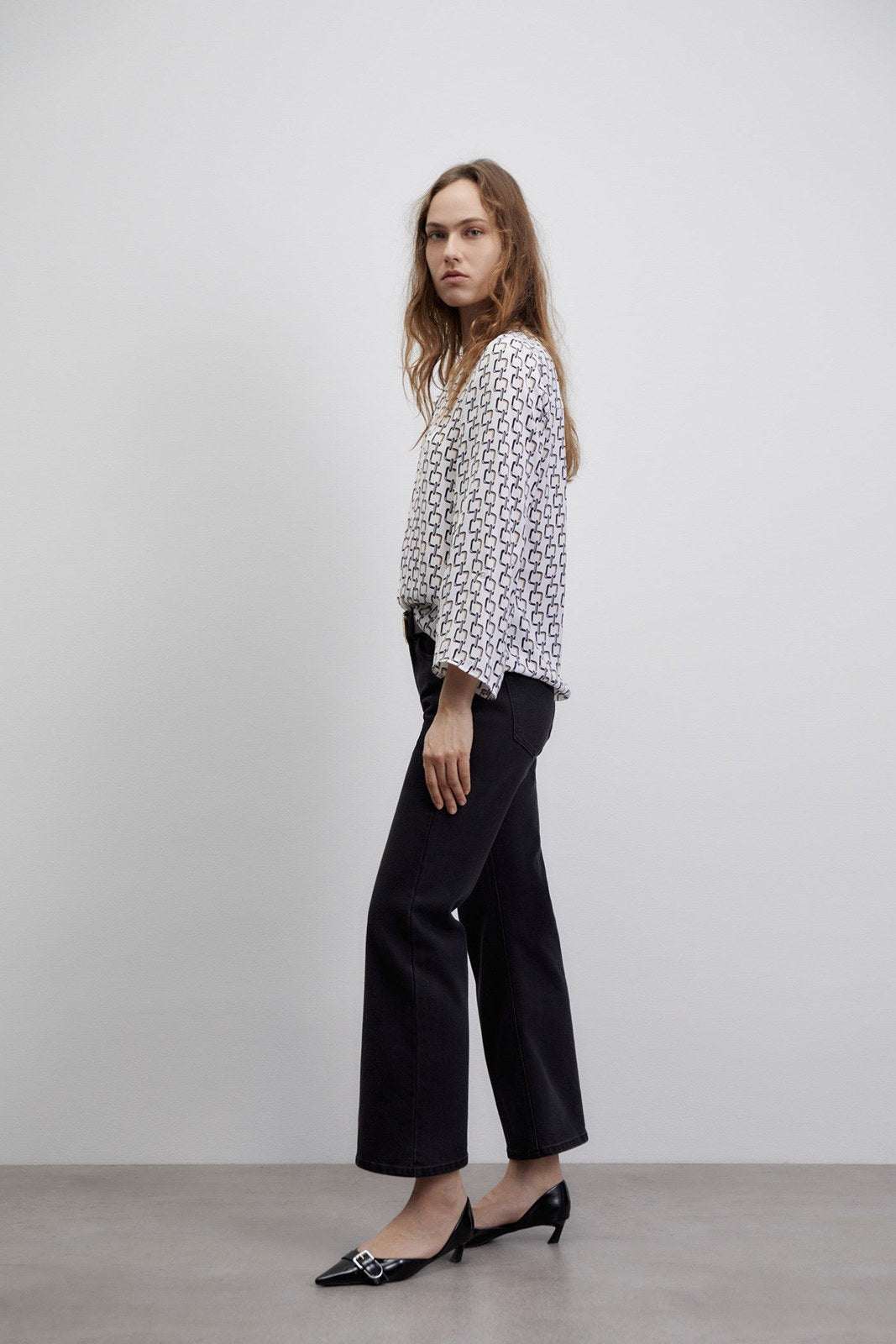 Sfera Printed loose-fit blouse - Black 5 Shaws Department Stores