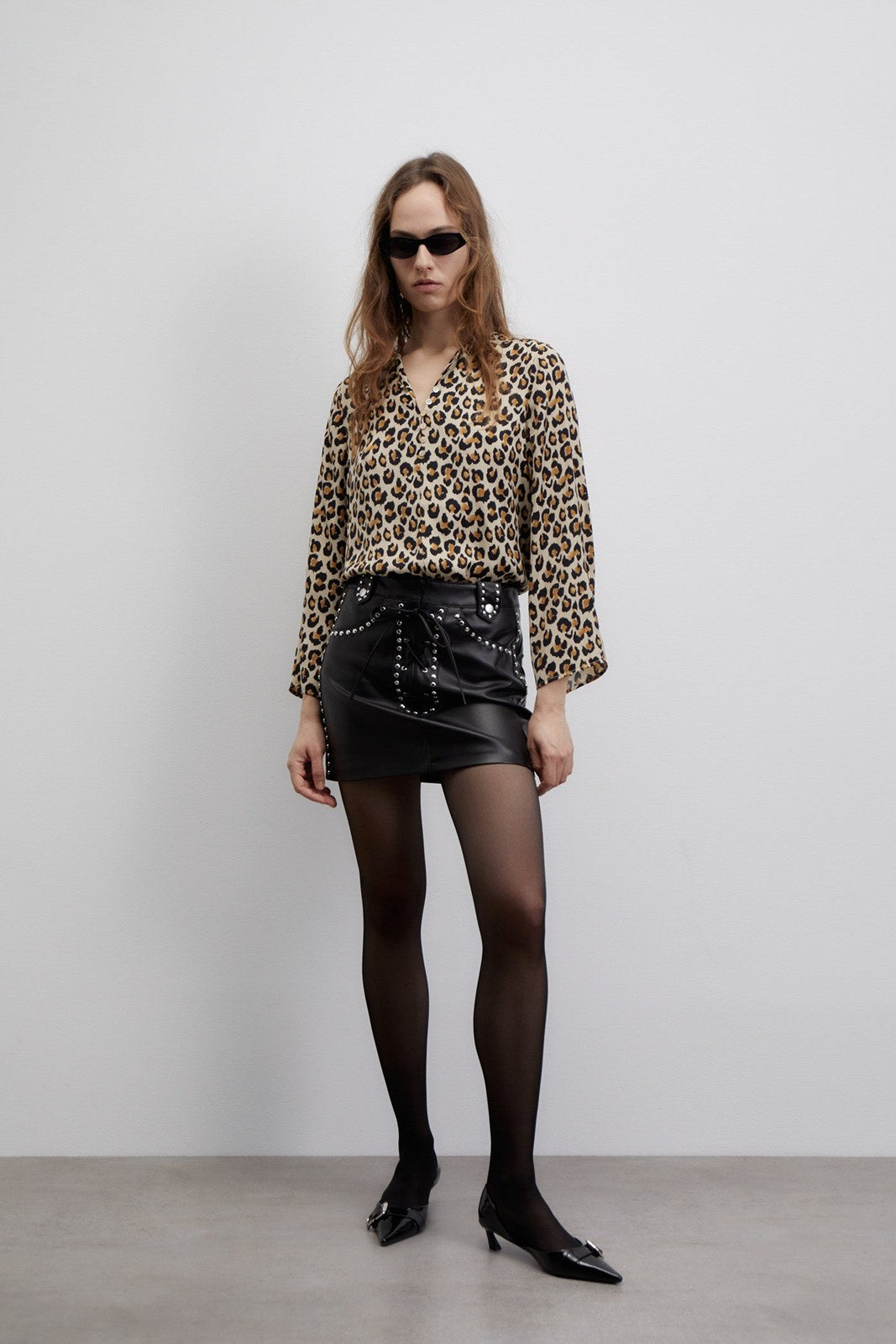 Sfera Printed loose-fit blouse - Brown 3 Shaws Department Stores