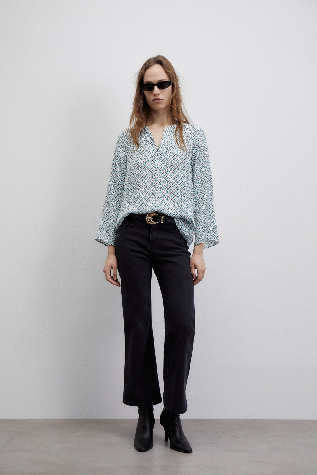 Sfera Printed loose-fit blouse - Green 4 Shaws Department Stores