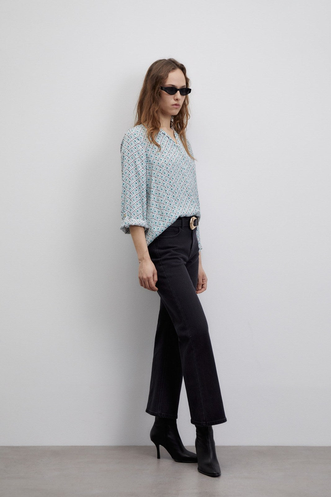 Sfera Printed loose-fit blouse - Green 5 Shaws Department Stores