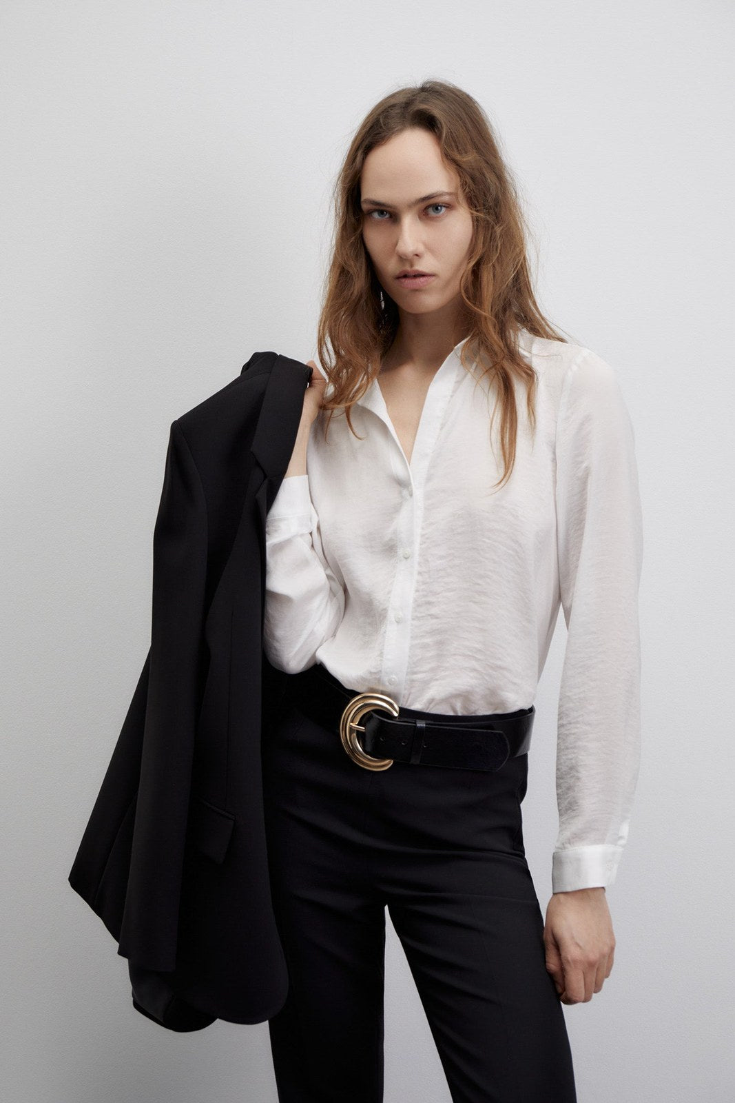 Sfera Plain shiny shirt - White 1 Shaws Department Stores