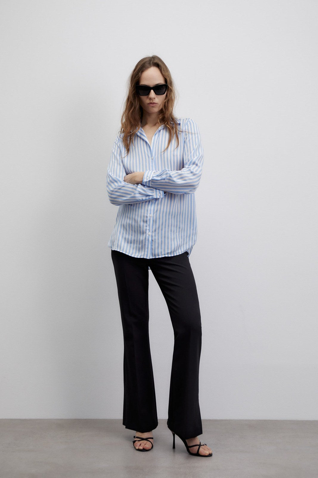 Sfera Stripes shiny shirt - Print Blue 1 Shaws Department Stores