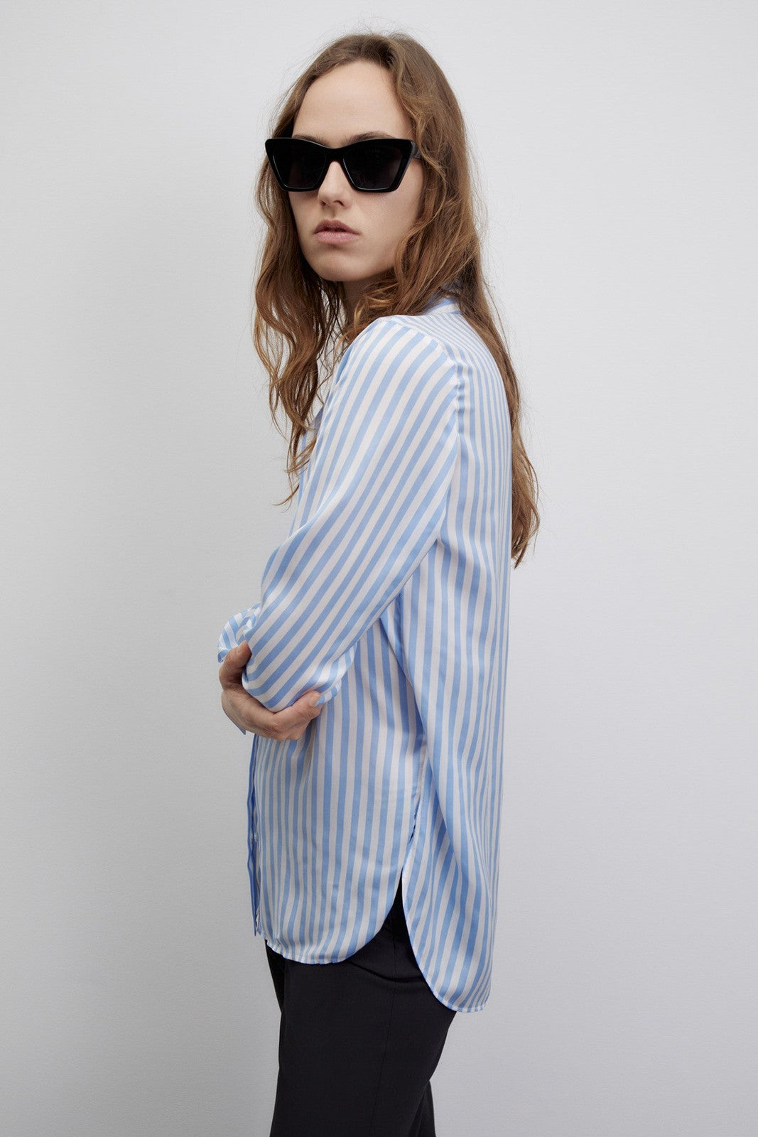 Sfera Stripes shiny shirt - Print Blue 3 Shaws Department Stores