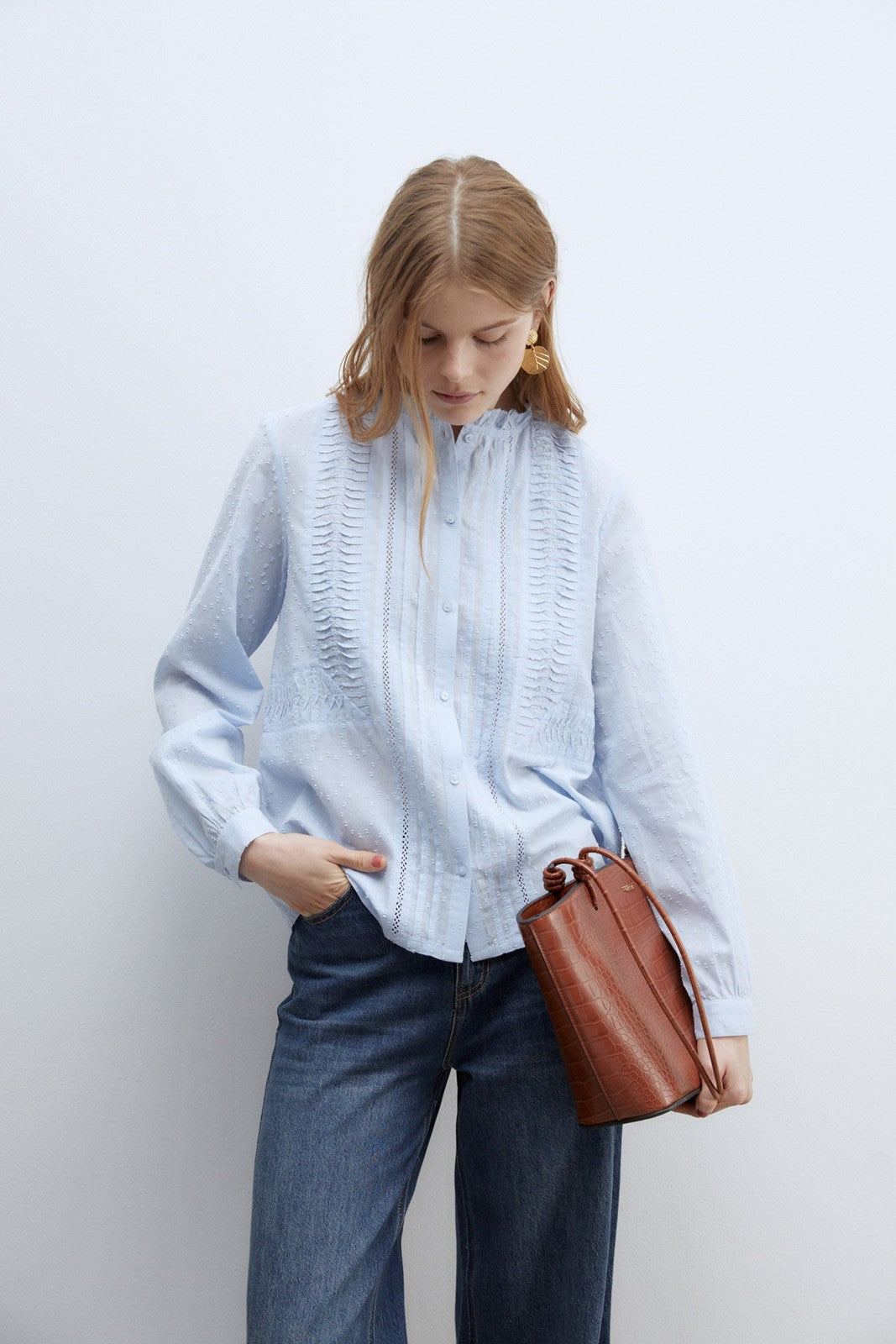 Sfera Lace plumetis shirt - Light Blue 1 Shaws Department Stores