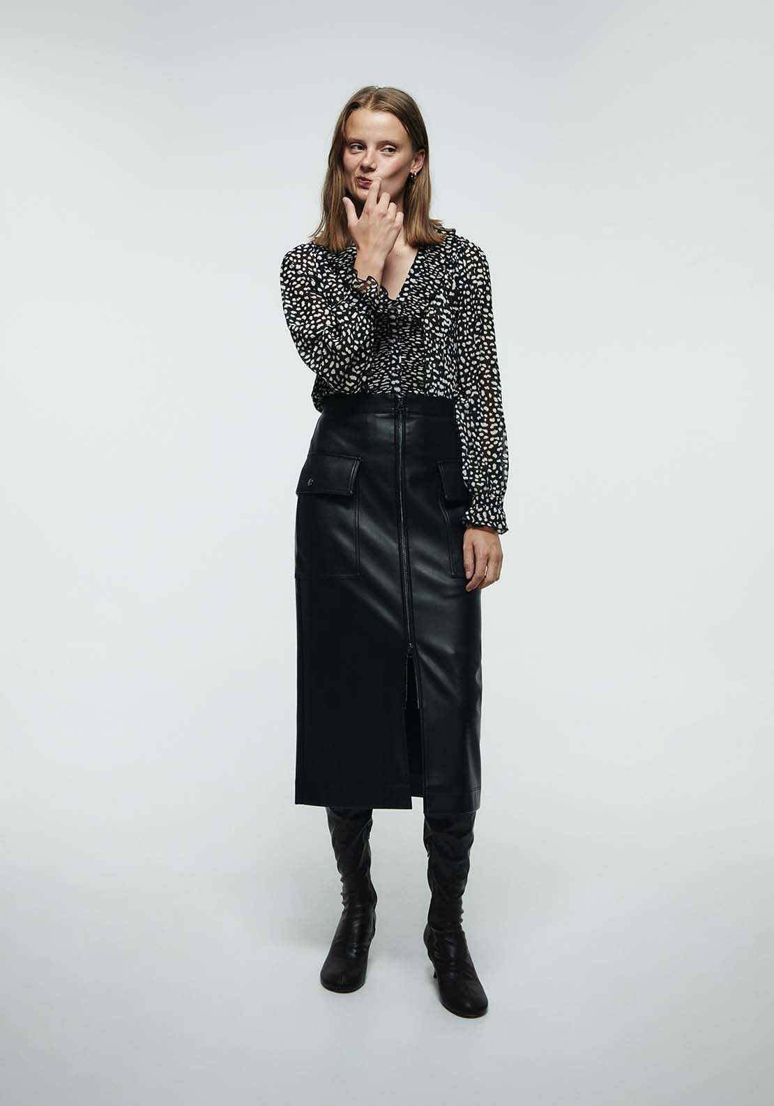 Pleated Ruffle Shirt - Black