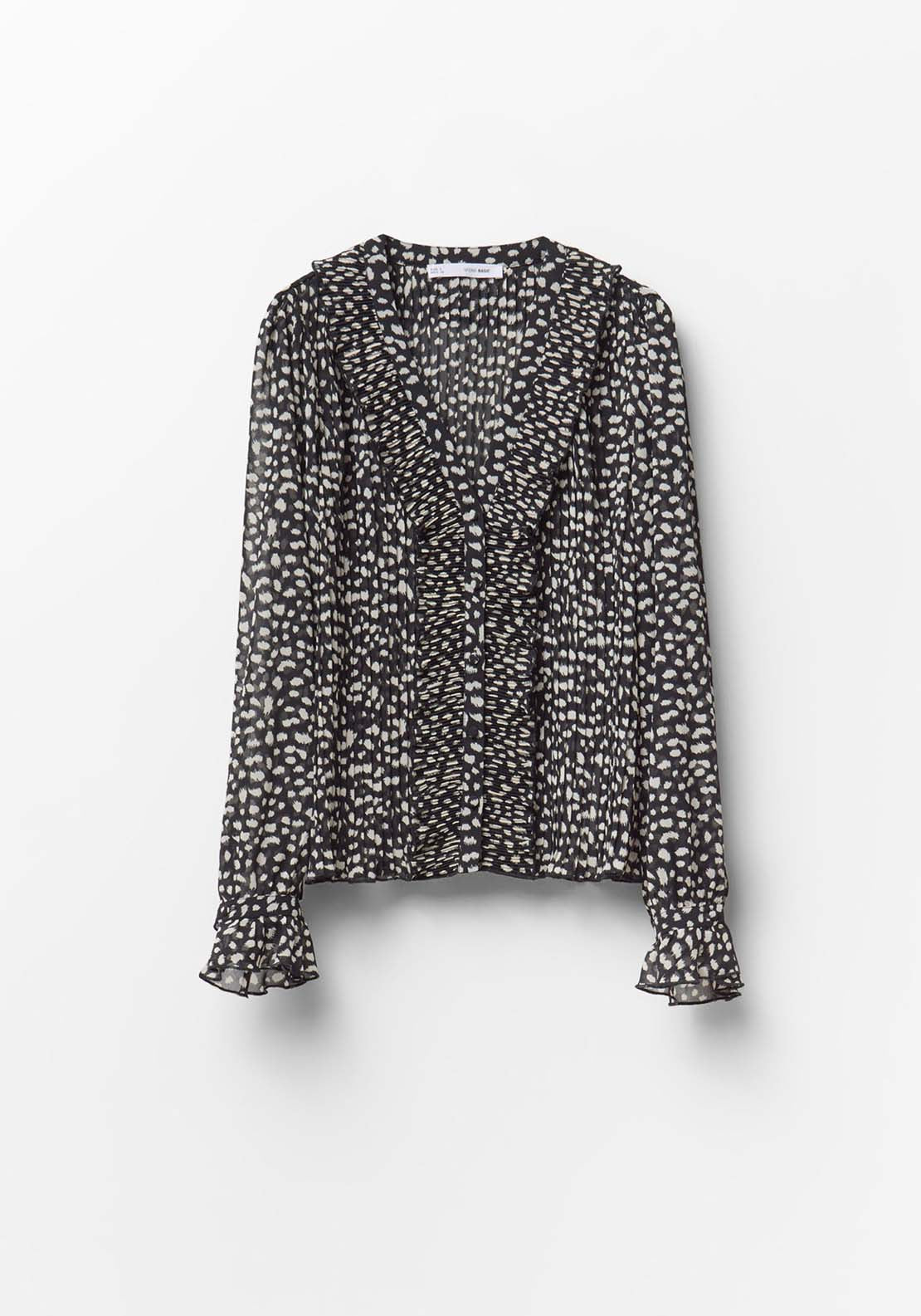 Pleated Ruffle Shirt - Black