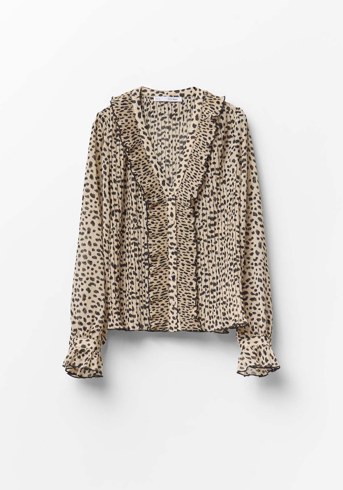 Pleated Ruffle Shirt - Brown