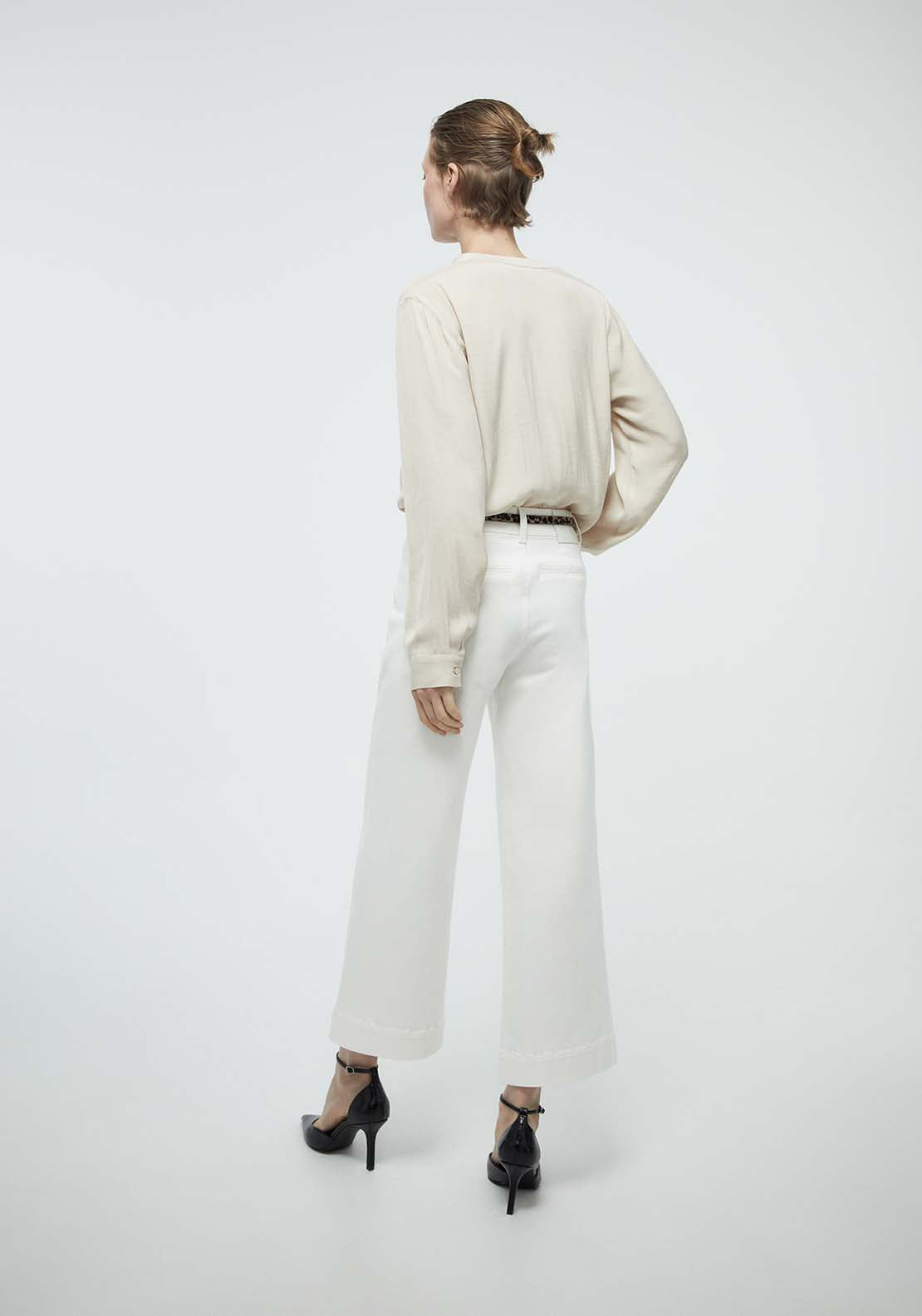 Plain Loose Fit Blouse - Beige