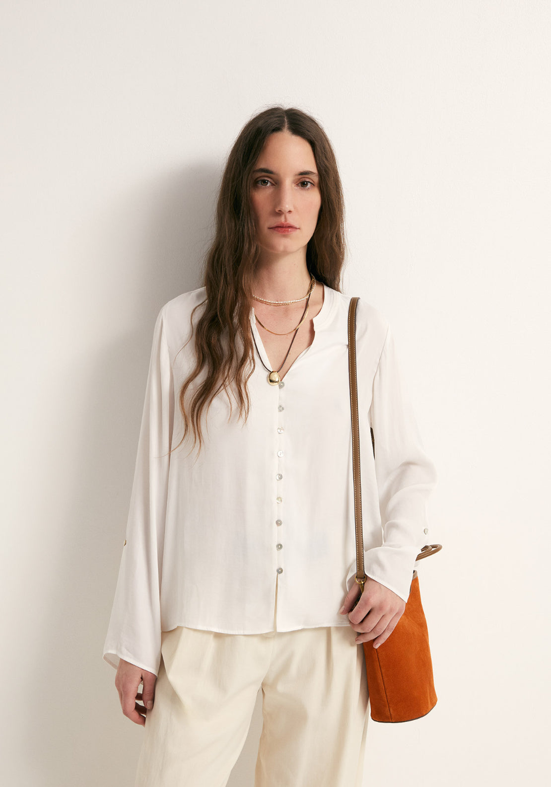 Buttons Loose Fit Blouse - White