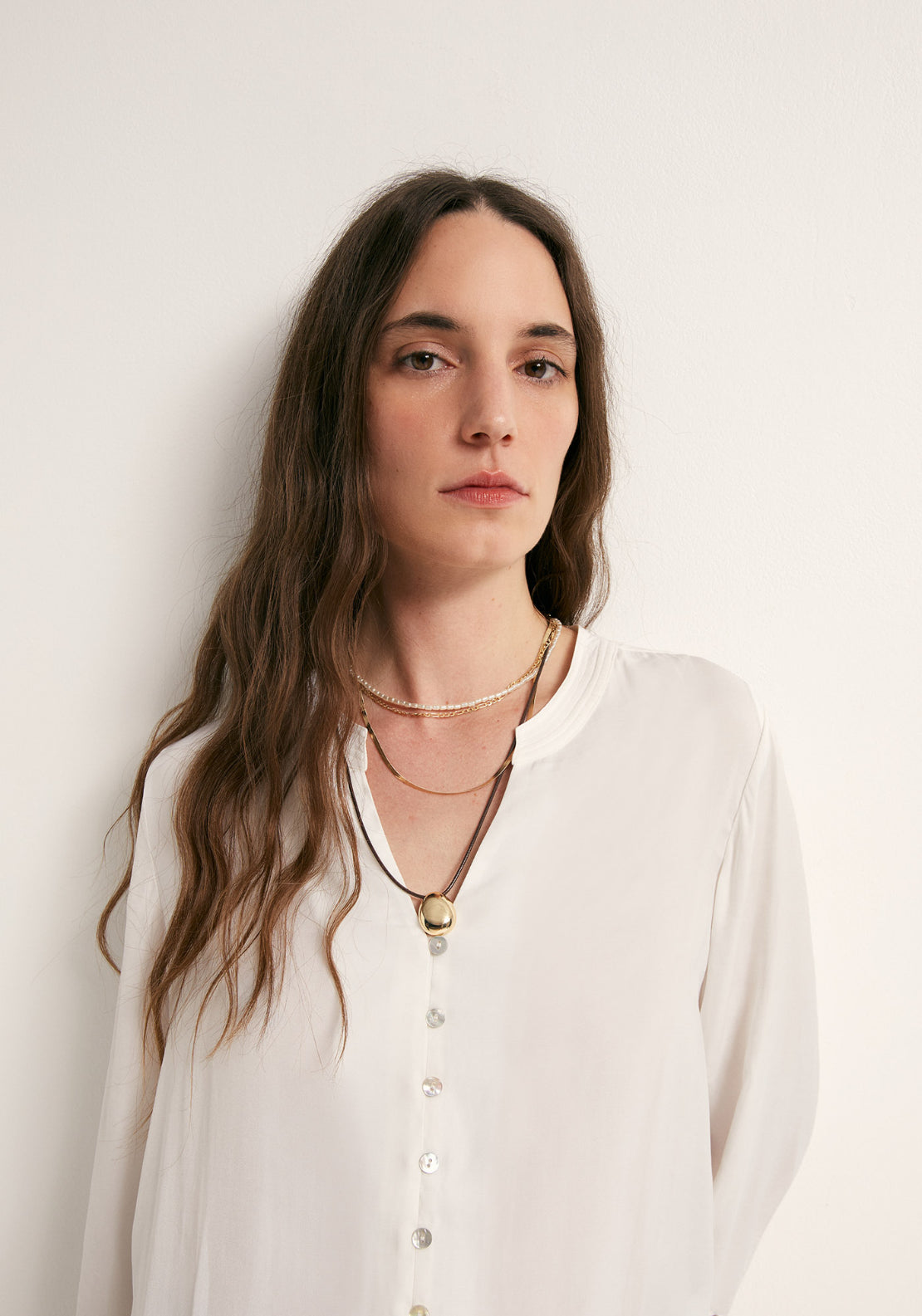 Buttons Loose Fit Blouse - White