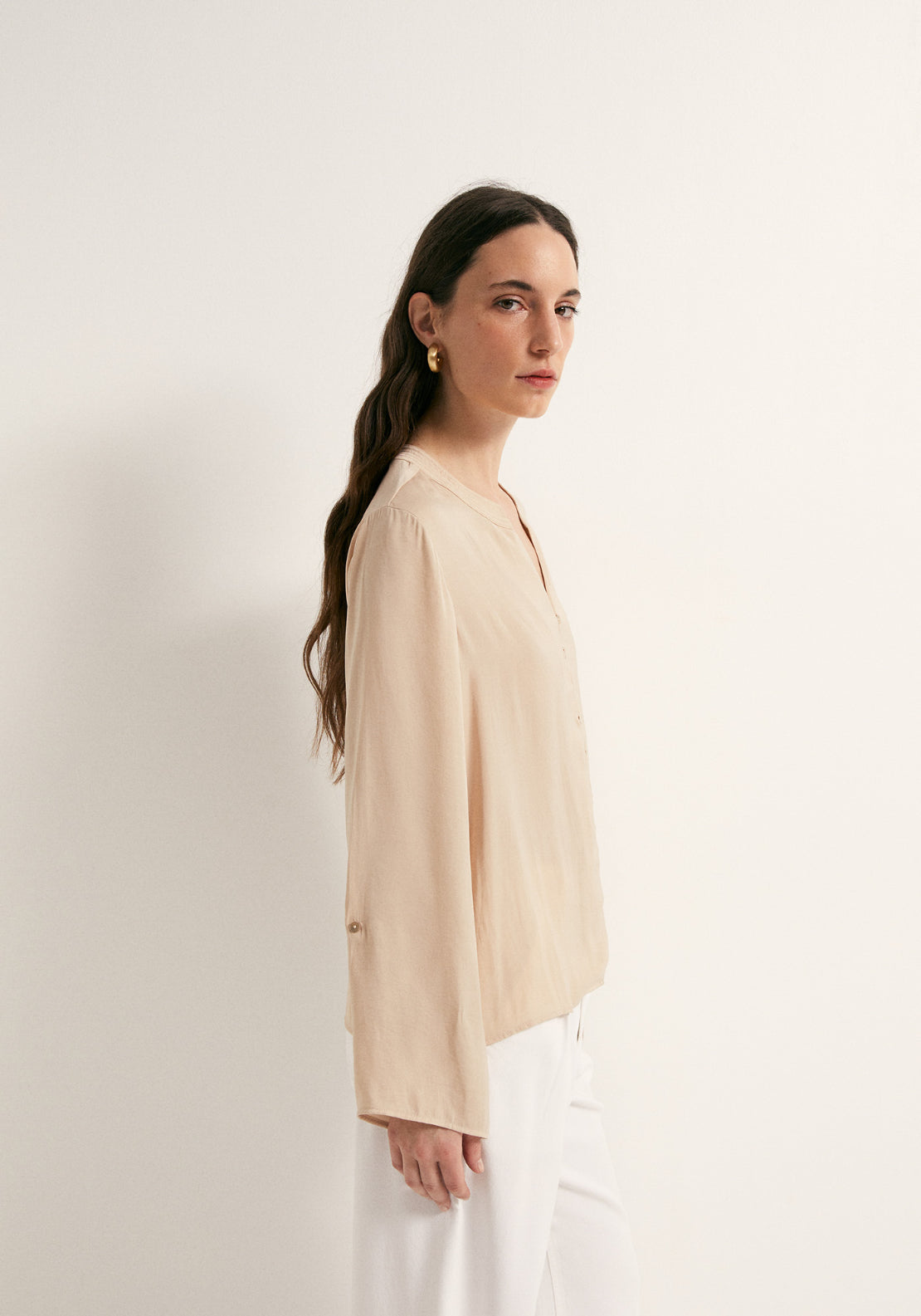 Buttons Loose Fit Blouse - Beige