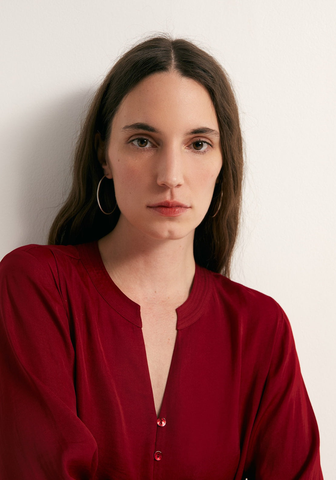 Buttons Loose Fit Blouse - Red