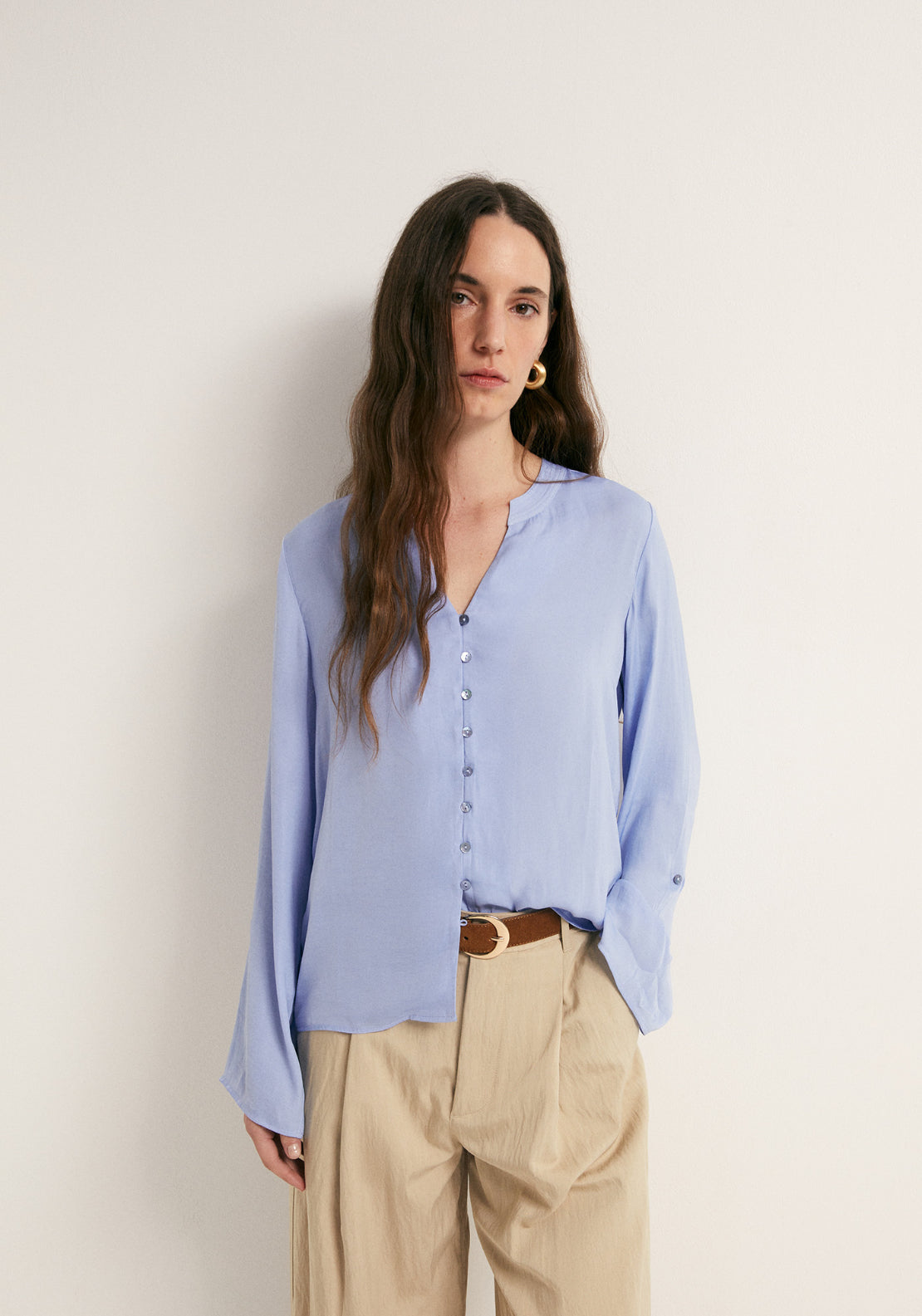 Buttons Loose Fit Blouse - Blue