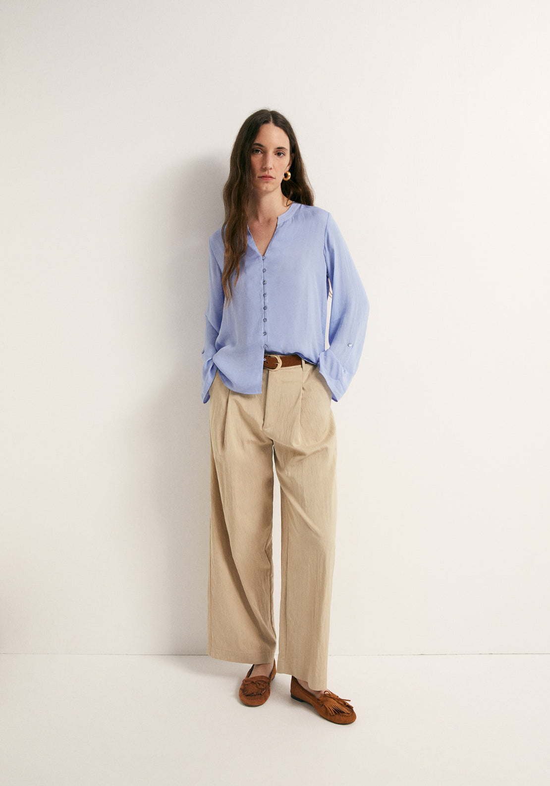 Buttons Loose Fit Blouse - Blue